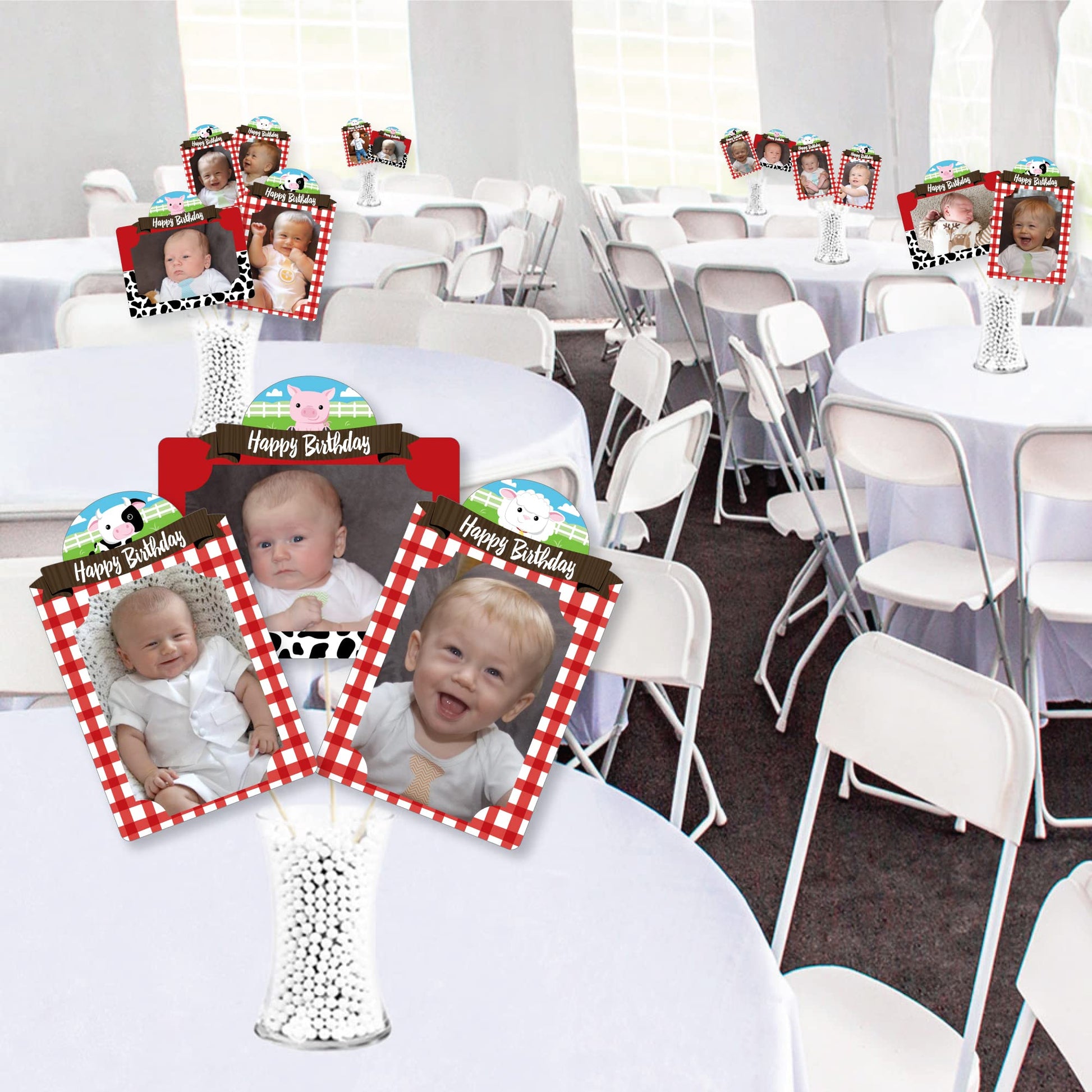 Big Dot of Happiness Farm Animals - Barnyard Birthday Party Picture Centerpiece Sticks - Photo Table Toppers - 15 Pieces
