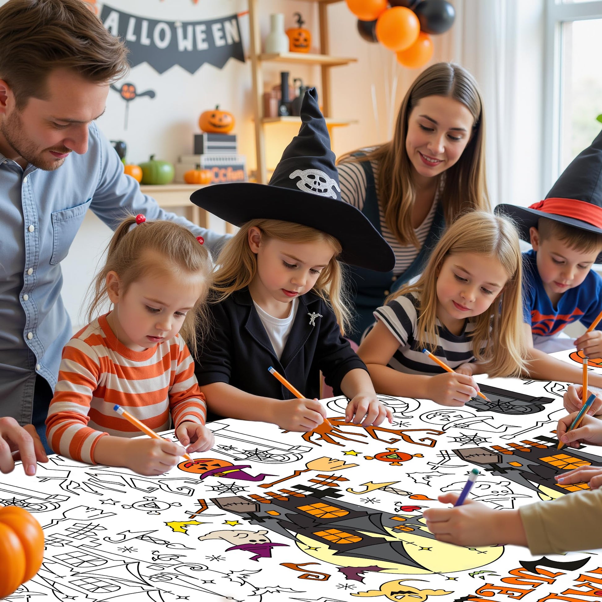 Labeol 2 Pack Halloween Tablecloth, 108"x 54" Halloween Coloring Tablecloth for Kids, Pumpkin Ghost Bat Castle Coloring Table Cover for Winter Party