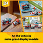 LEGO Creator 3 in 1 Flatbed Truck with Helicopter Toy, Transforms from Flatbed Truck Toy to Propeller Plane to Hot Rod and SUV Cars, Gift Idea