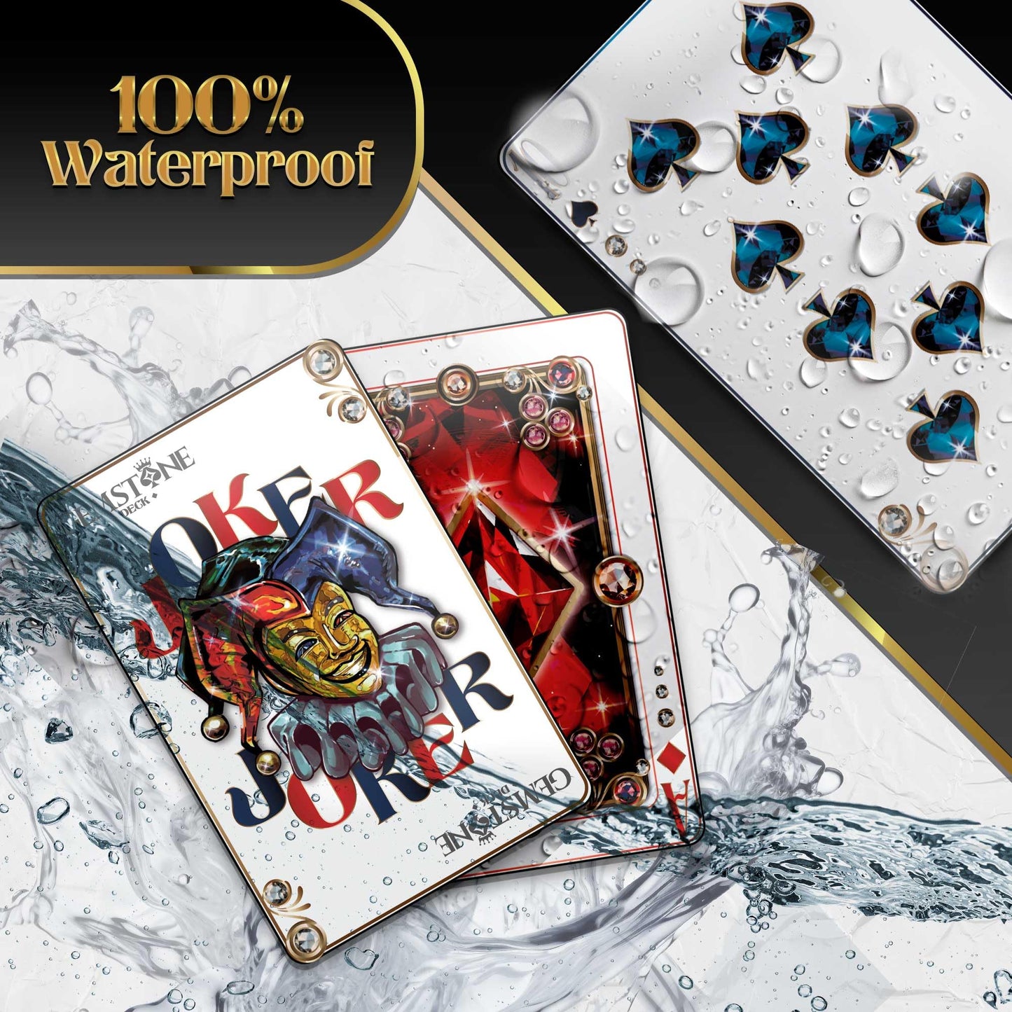 Gemstone Deck Premium Waterproof Playing Cards, 100% Plastic Water Proof for Pool Beach Hot Tub Camping Travel Gift Set with 54 Cards 2 Jokers