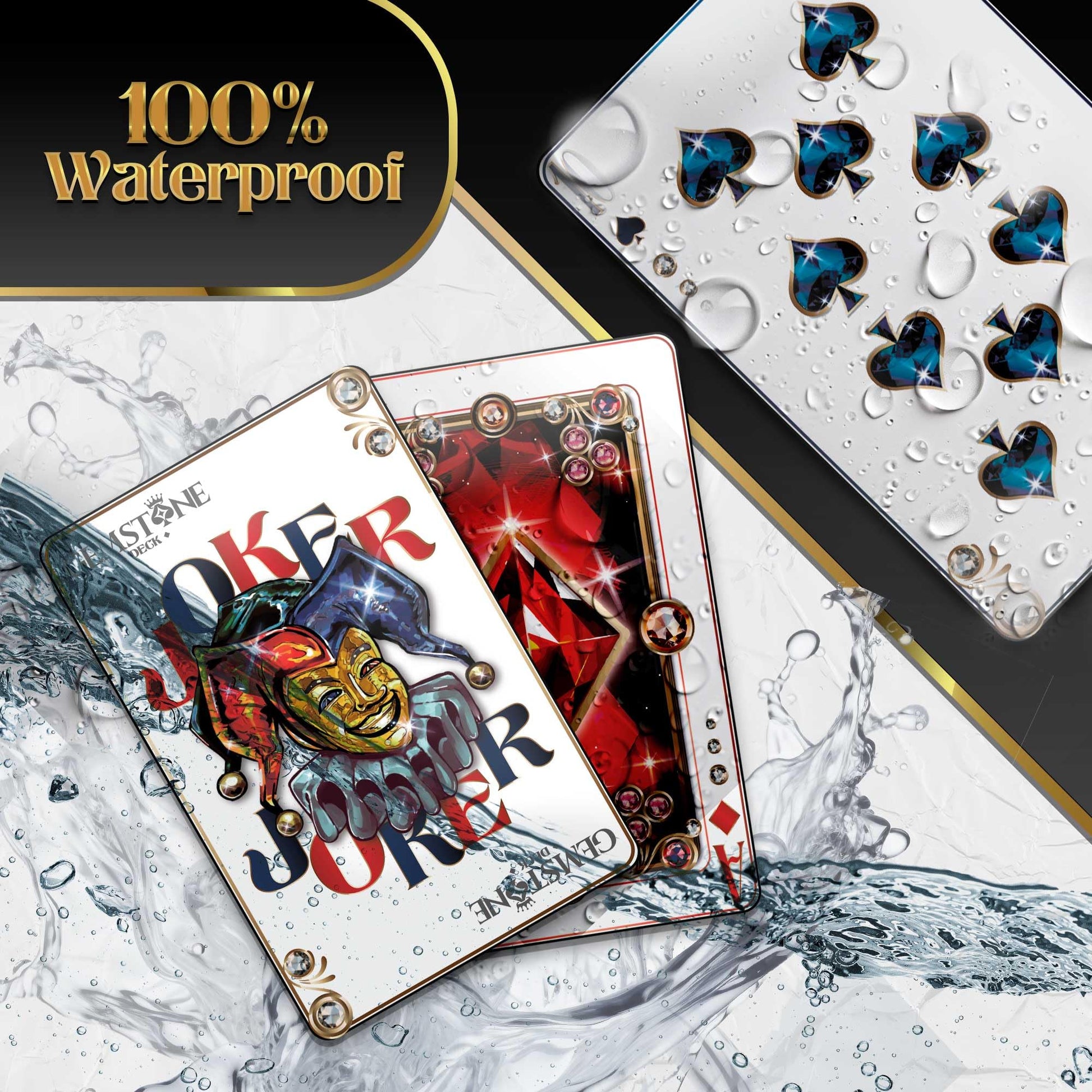 Gemstone Deck Premium Waterproof Playing Cards, 100% Plastic Water Proof for Pool Beach Hot Tub Camping Travel Gift Set with 54 Cards 2 Jokers