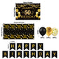 15 PCS Black Gold 50th Birthday Party Decorations 50th Happy Birthday Banner Backdrop for Men Women Birthday Photo Booth Supplies