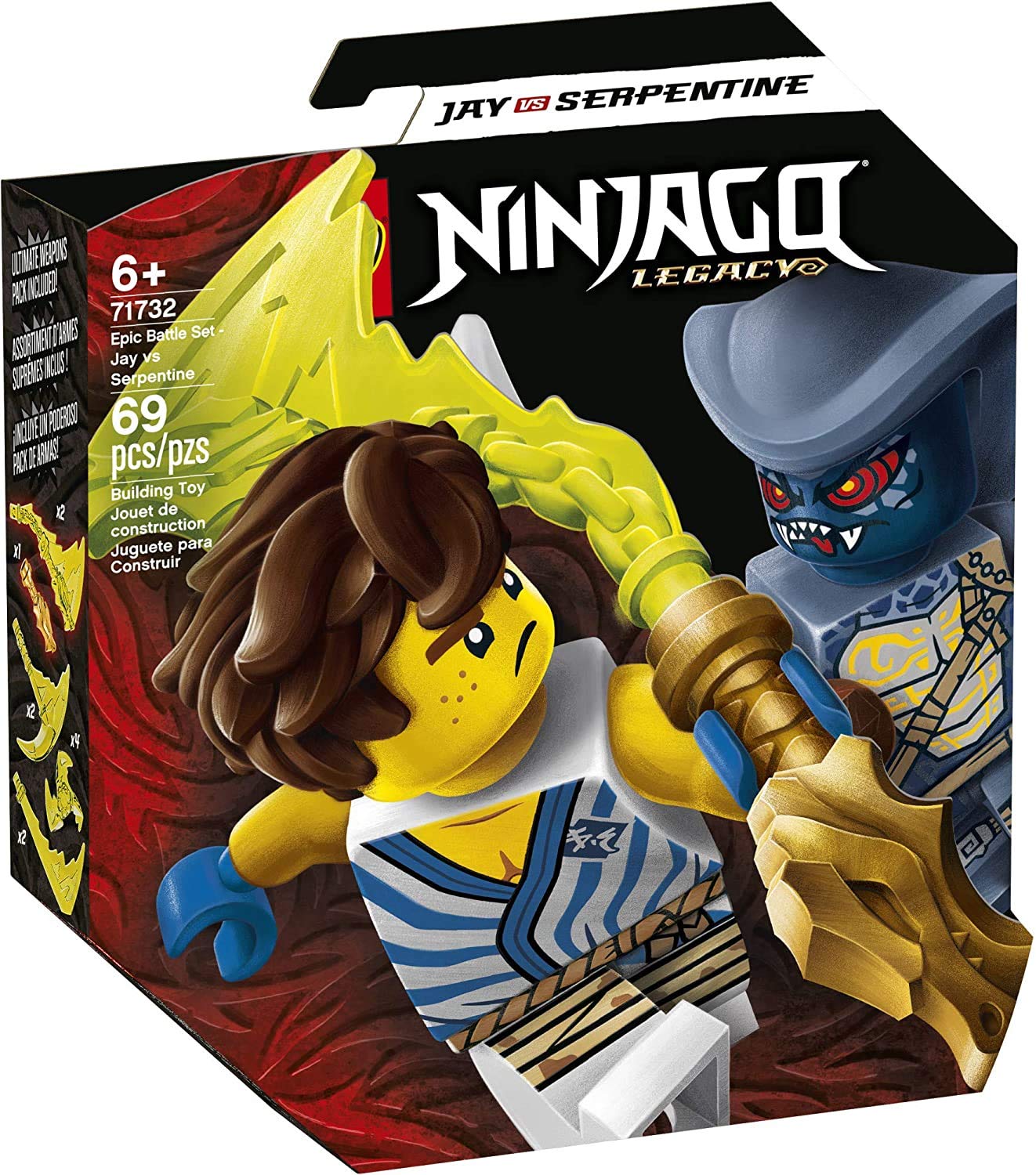 LEGO NINJAGO Epic Battle Set - Jay vs. Serpentine 71732 Building Kit; Ninja Playset Featuring Spinning Battle Toy, New 2021 (69 Pieces)