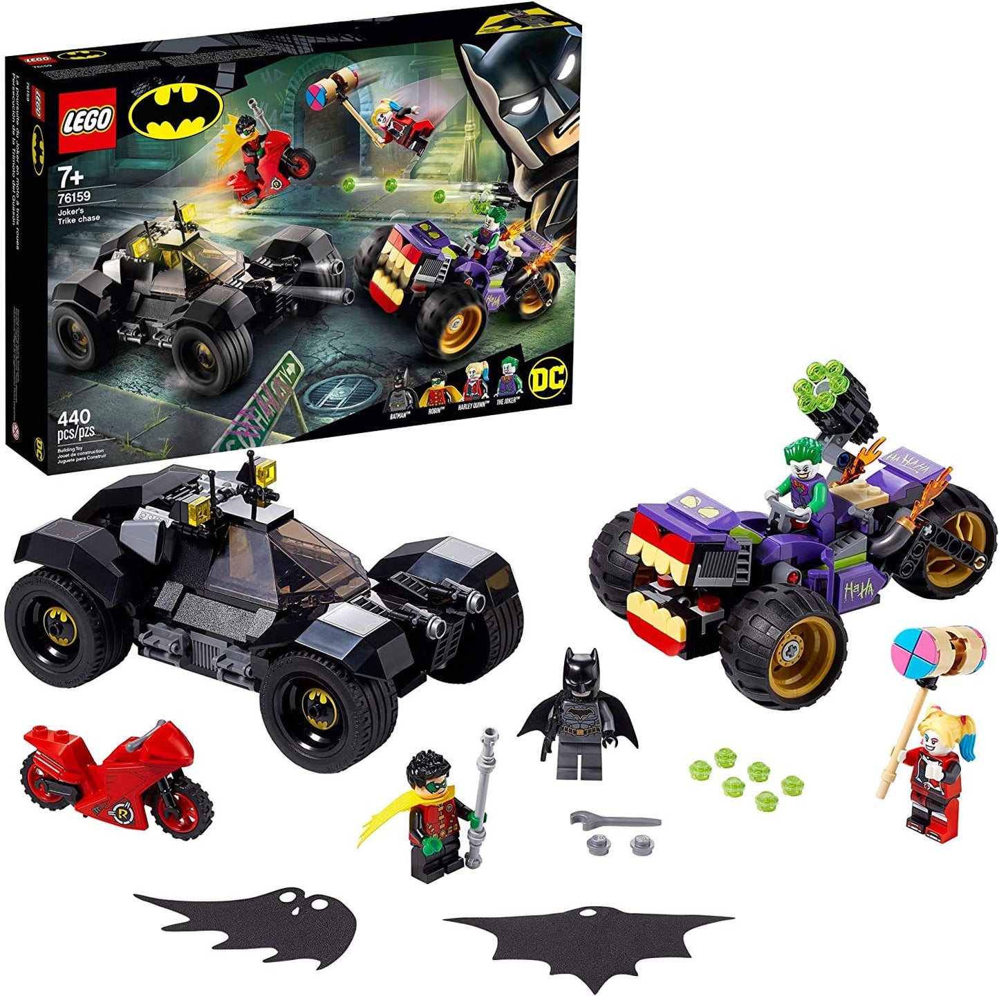 LEGO DC Batman Joker's Trike Chase 76159 Super-Hero Cars and Motorcycle Playset, Mini Shooting Batmobile Toy, for Fans of Batman, Robin, The Joker