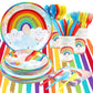 Rainbow Party Supplies, Happy Birthday Decorations for Girls & Boys -169pcs Rainbow Party Tableware Set Include 9" and 7" Party Plates and Napkins