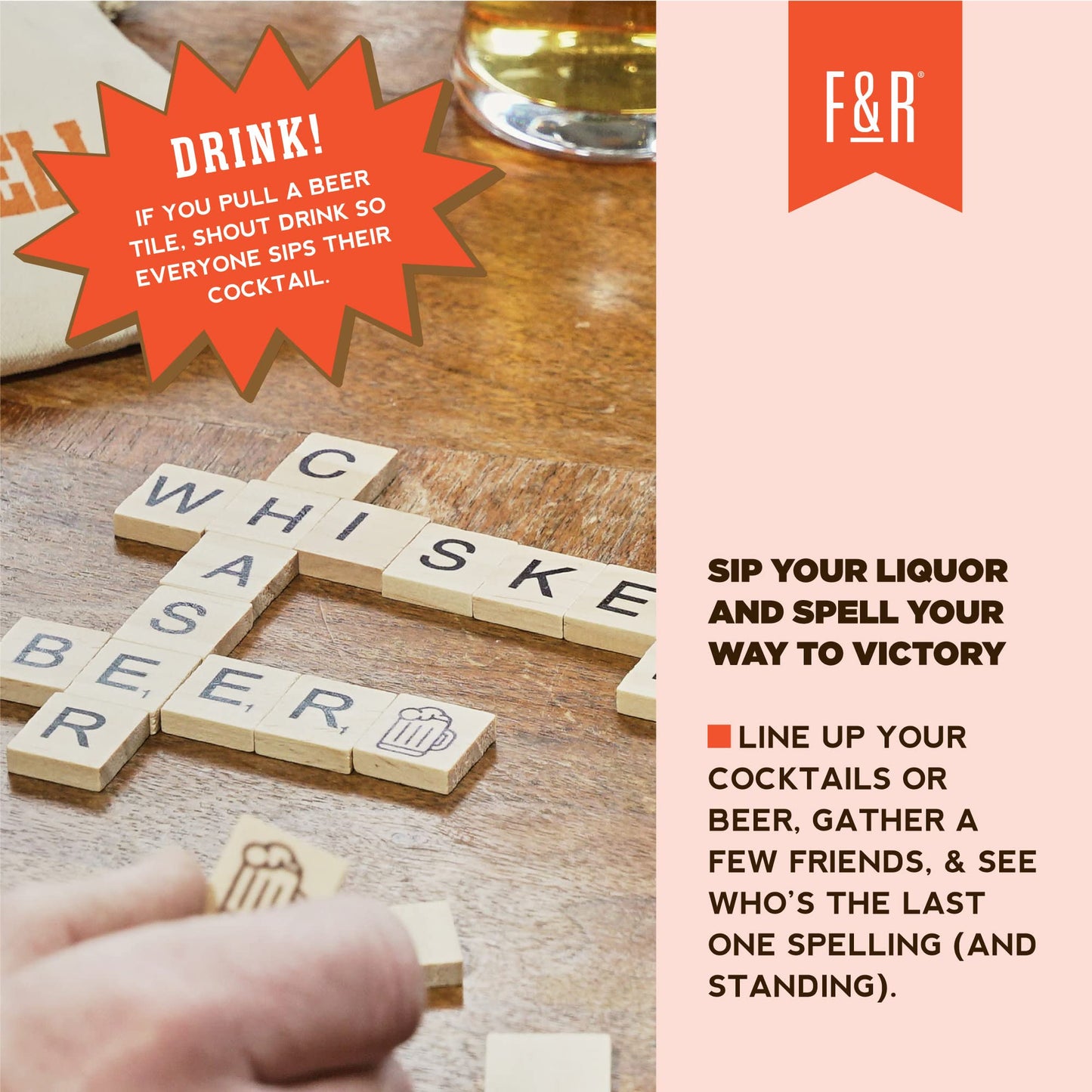 Foster & Rye Sip N Spell for Game Nights, Travel, Camping, Bachelorette Party Drinking Games, Board Games for Adults, Word Tile Spelling Game for 2-5