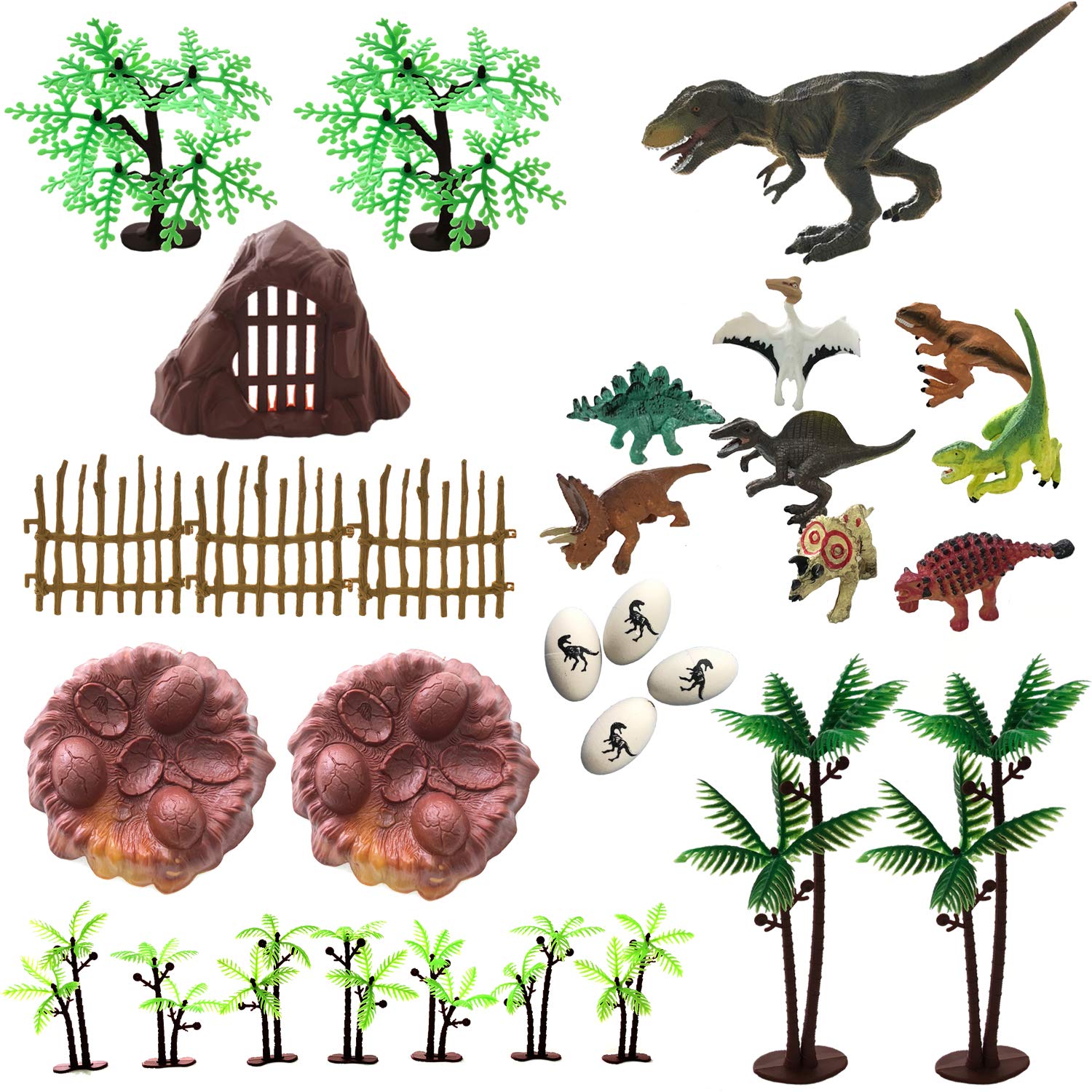 30 Piece Dinosaurs Toys Set - Plastic Dinosaurs Figures, Realistic Dinosaurs Trees & Rocks,Dinosaur Eggs and Nest,Kids Dinosaurs Toys Set for Boys