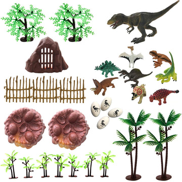 30 Piece Dinosaurs Toys Set - Plastic Dinosaurs Figures, Realistic Dinosaurs Trees & Rocks,Dinosaur Eggs and Nest,Kids Dinosaurs Toys Set for Boys