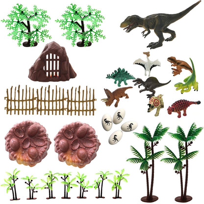 30 Piece Dinosaurs Toys Set - Plastic Dinosaurs Figures, Realistic Dinosaurs Trees & Rocks,Dinosaur Eggs and Nest,Kids Dinosaurs Toys Set for Boys