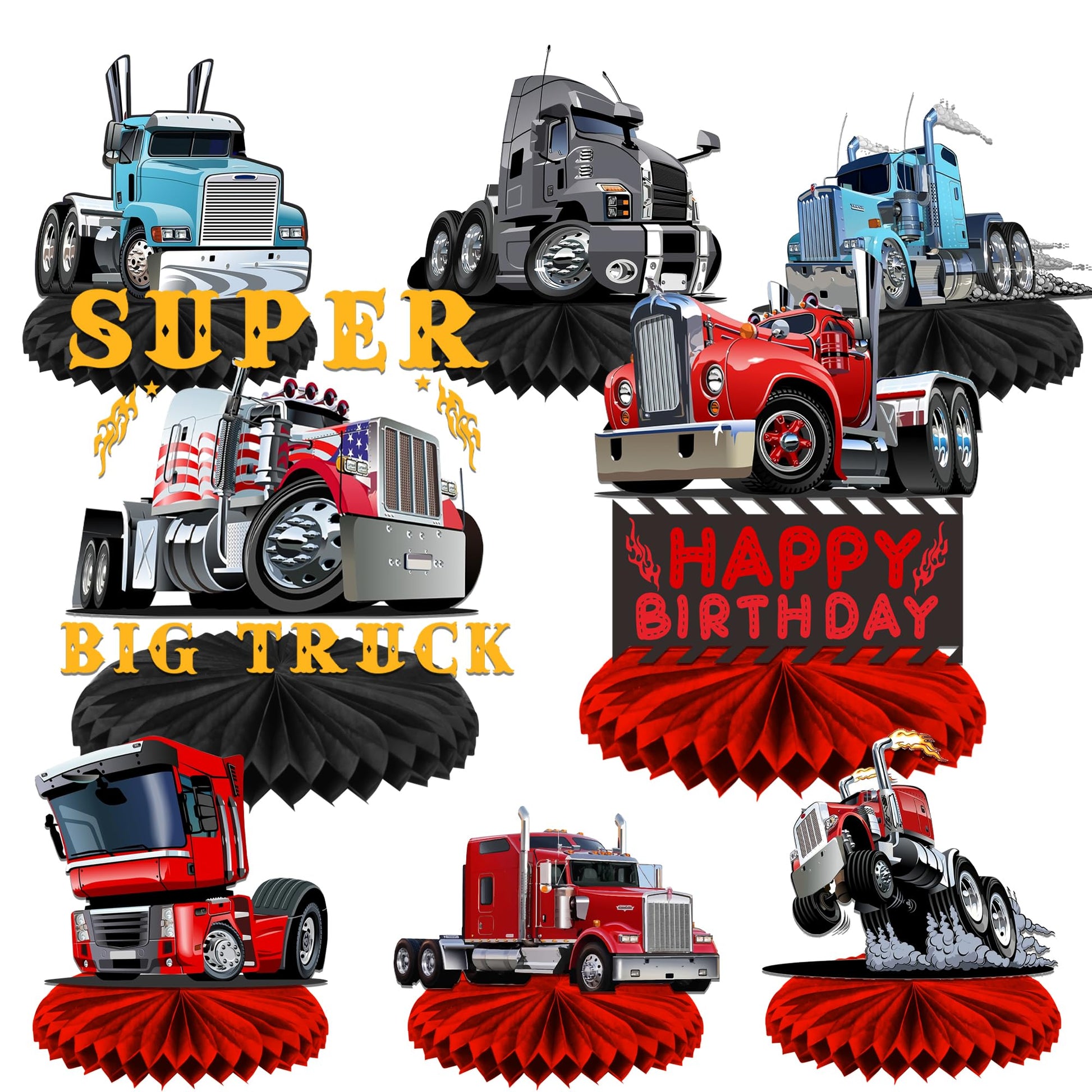 Heavy Trucks Semi Truck Happy Birthday Honeycomb Centerpieces Transportation Theme Decor for Men Boys 1st Birthday Party Supplies Baby Shower