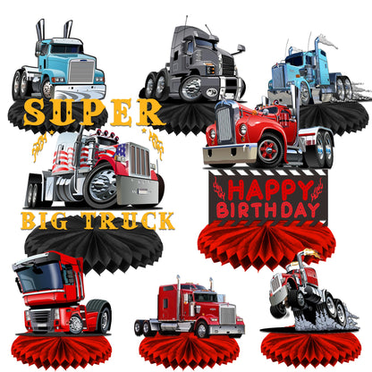Heavy Trucks Semi Truck Happy Birthday Honeycomb Centerpieces Transportation Theme Decor for Men Boys 1st Birthday Party Supplies Baby Shower