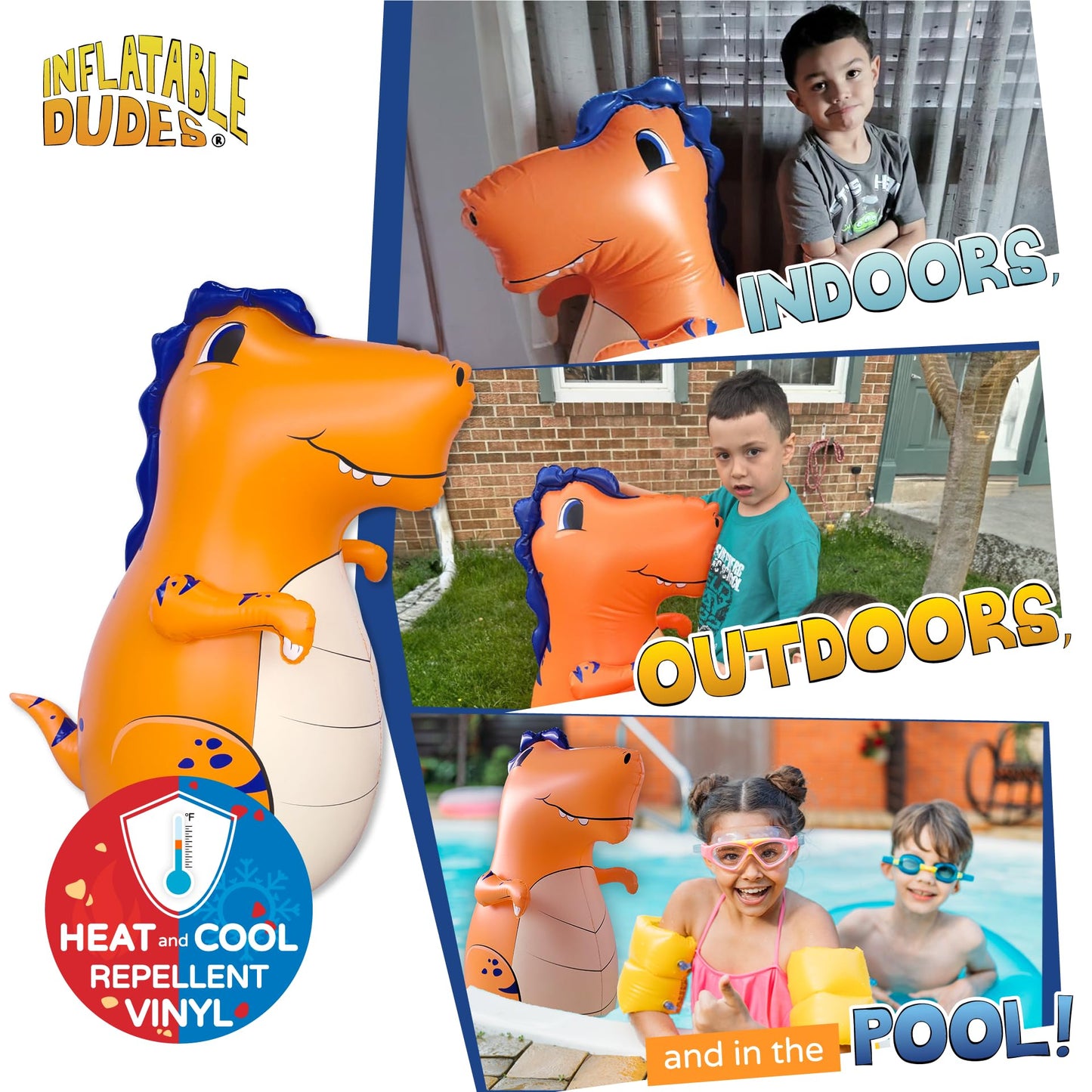 INFLATABLE DUDES Orange Dinosaur Toy 40” - Kids Punching Bag | Sand-Base