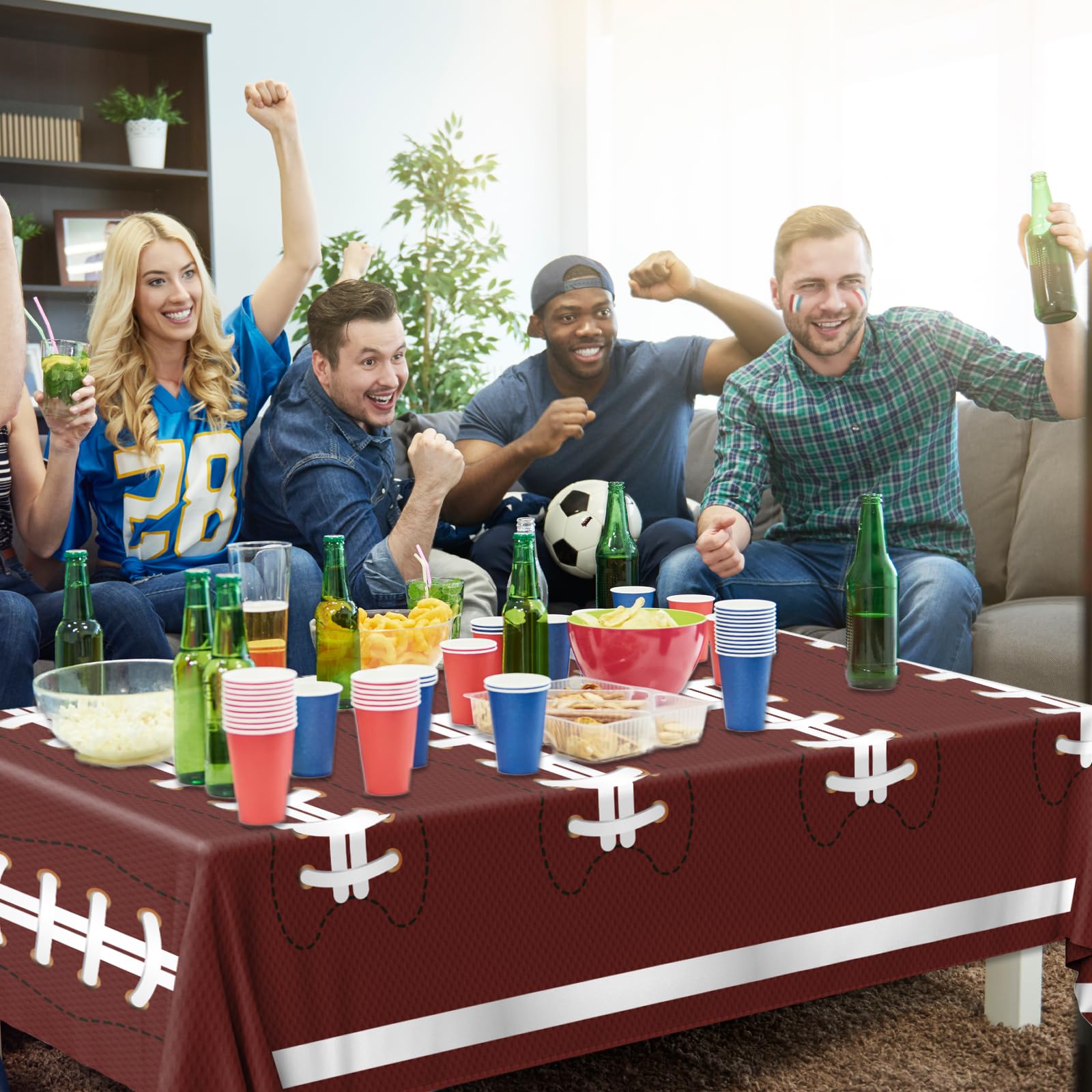 Dydamud Football Party Decorations, Disposable Field Tablecloth Plastic Rectangular Touchdown Table Cover for Sports Birthday Game Day Tailgate