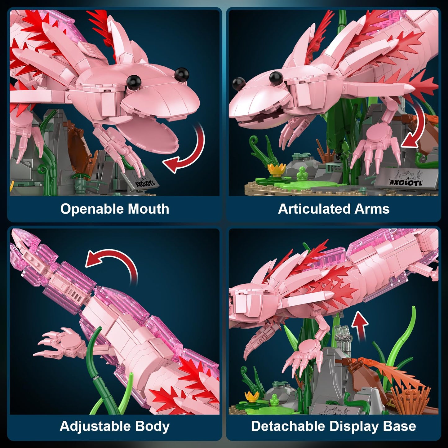 Axolotl Building Set, Compatible with LEGO Animals, Axolotl Toy Building Blocks with Movable Joints & Display Base, Marine Animal Decor Model Kit