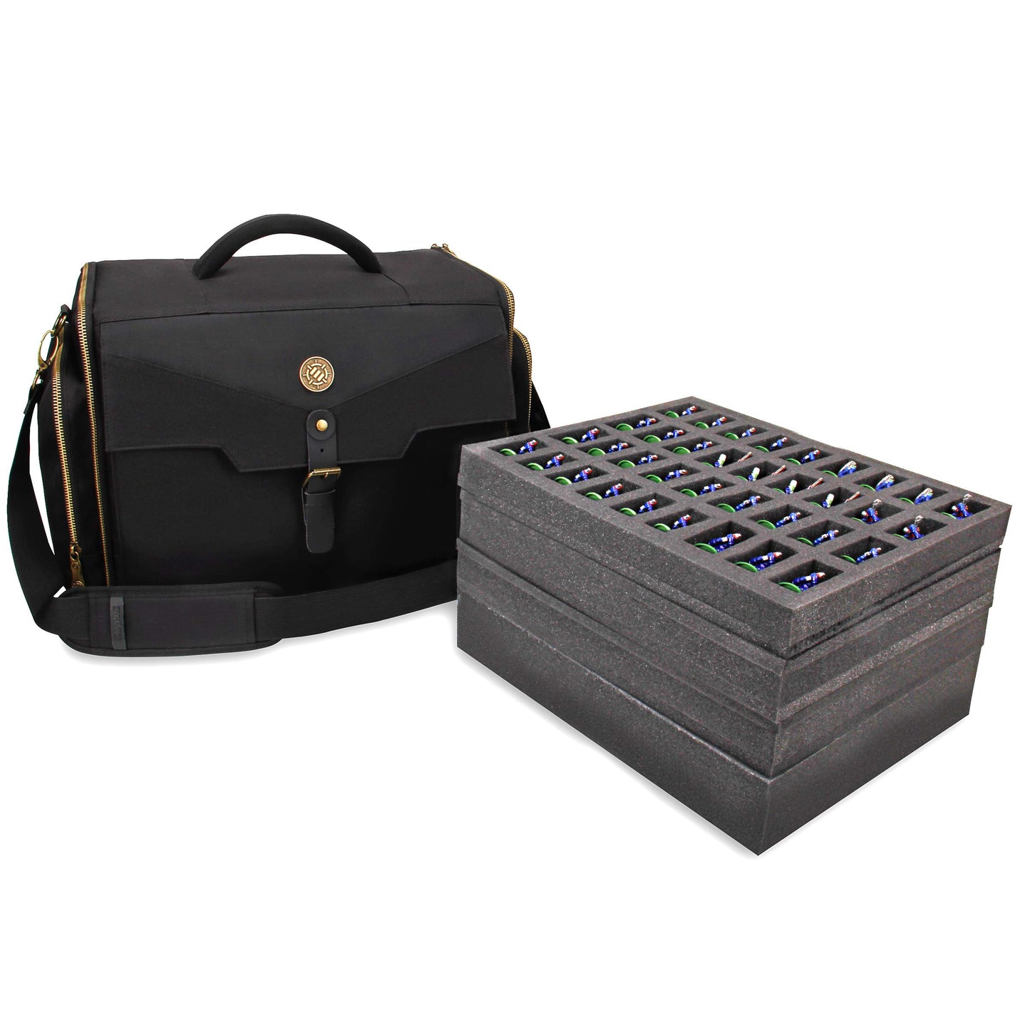 ENHANCE Portable Miniature Figure Storage & Carrying Case - 4 Foam Layers fits 108 Infantry Minis & Pick & Pluck for Large Figures - Book Sleeve & 2