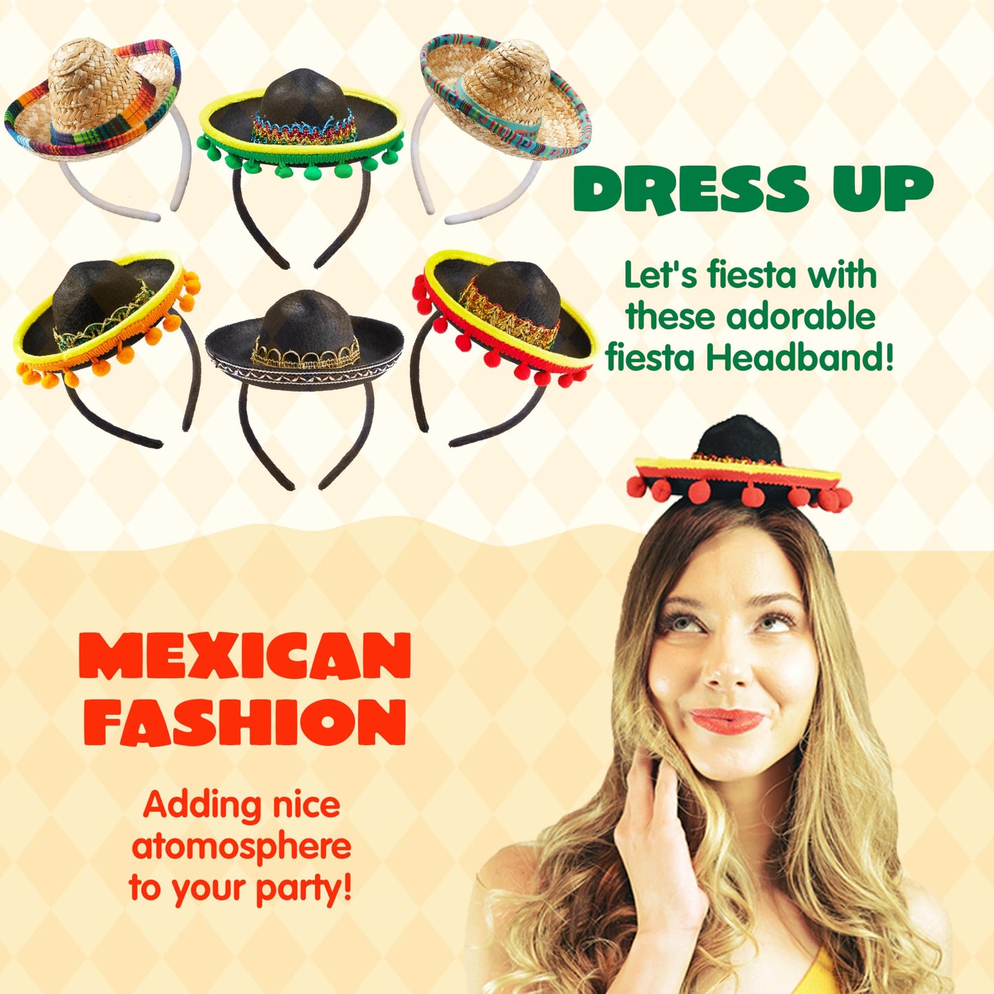 JOYIN 6 PCS Cinco De Mayo Fiesta Fabric and Straw Sombrero Headbands Party Costume for Fun Fiesta Hat Party Supplies, Luau Event Photo Props, Mexican