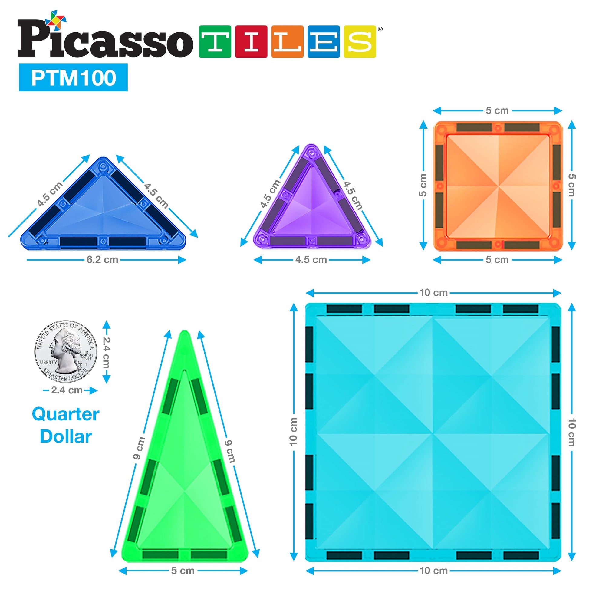 PicassoTiles 100pc Magnetic Tile Mini Diamond Set Travel Size STEM Educational Building Kit for Toddlers Preschool Boys Girls Age 3 Plus Montessori