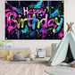HOMETITUTE Neon Happy Birthday Banner 71x43 Inch Photography Backdrops