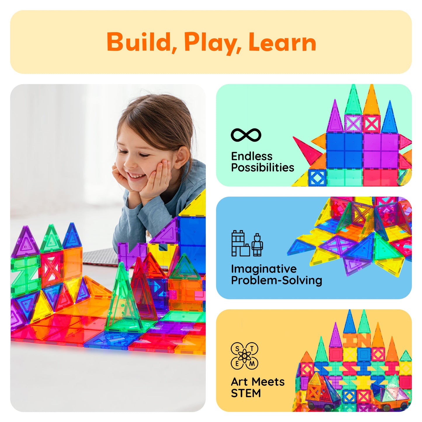 PicassoTiles Building Blocks Inspirational Kit 3D Building Construction Toys Clear Magnetic Stacking Set STEM Playboards Magnet Felt Tiles Novelty