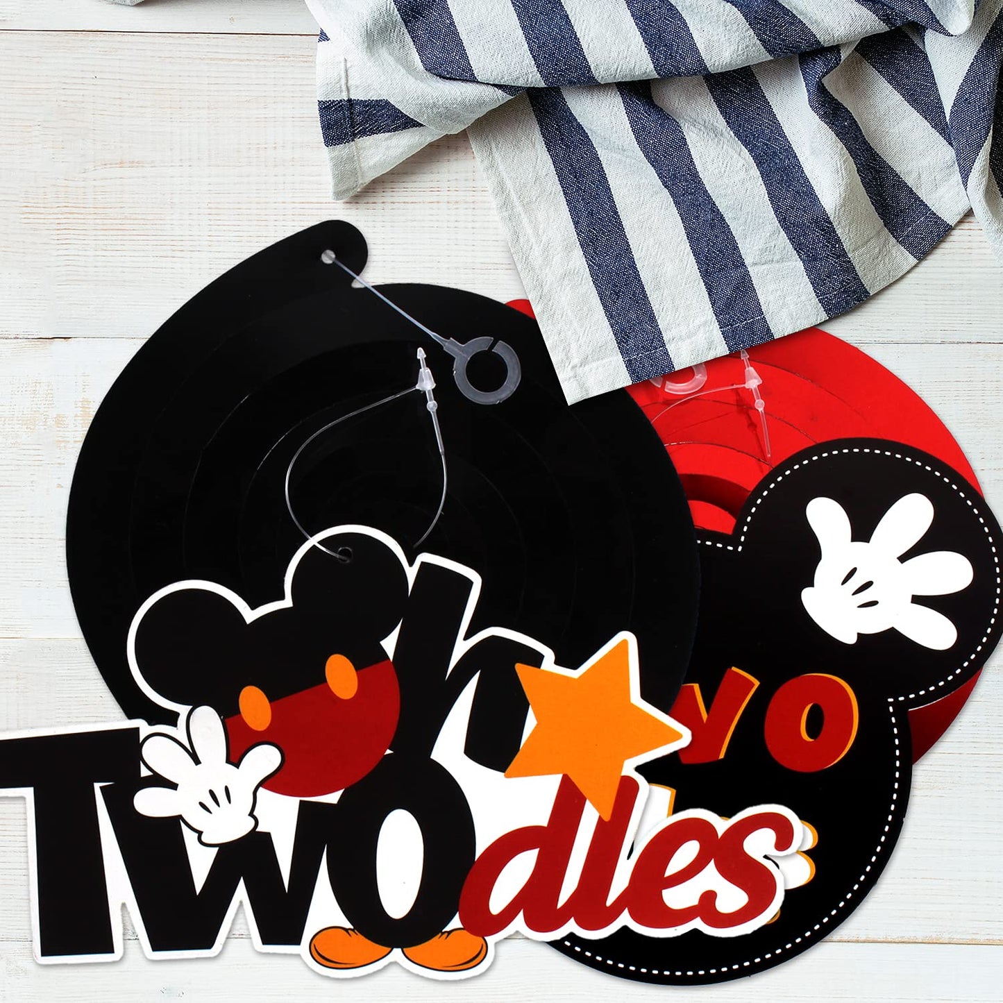 LINGTEER Oh Twodles Birthday Swirls Streamers - Cheers to Boys 2nd Birthday Kids Two Years Old Mouse Theme Party Hanging Decorations.