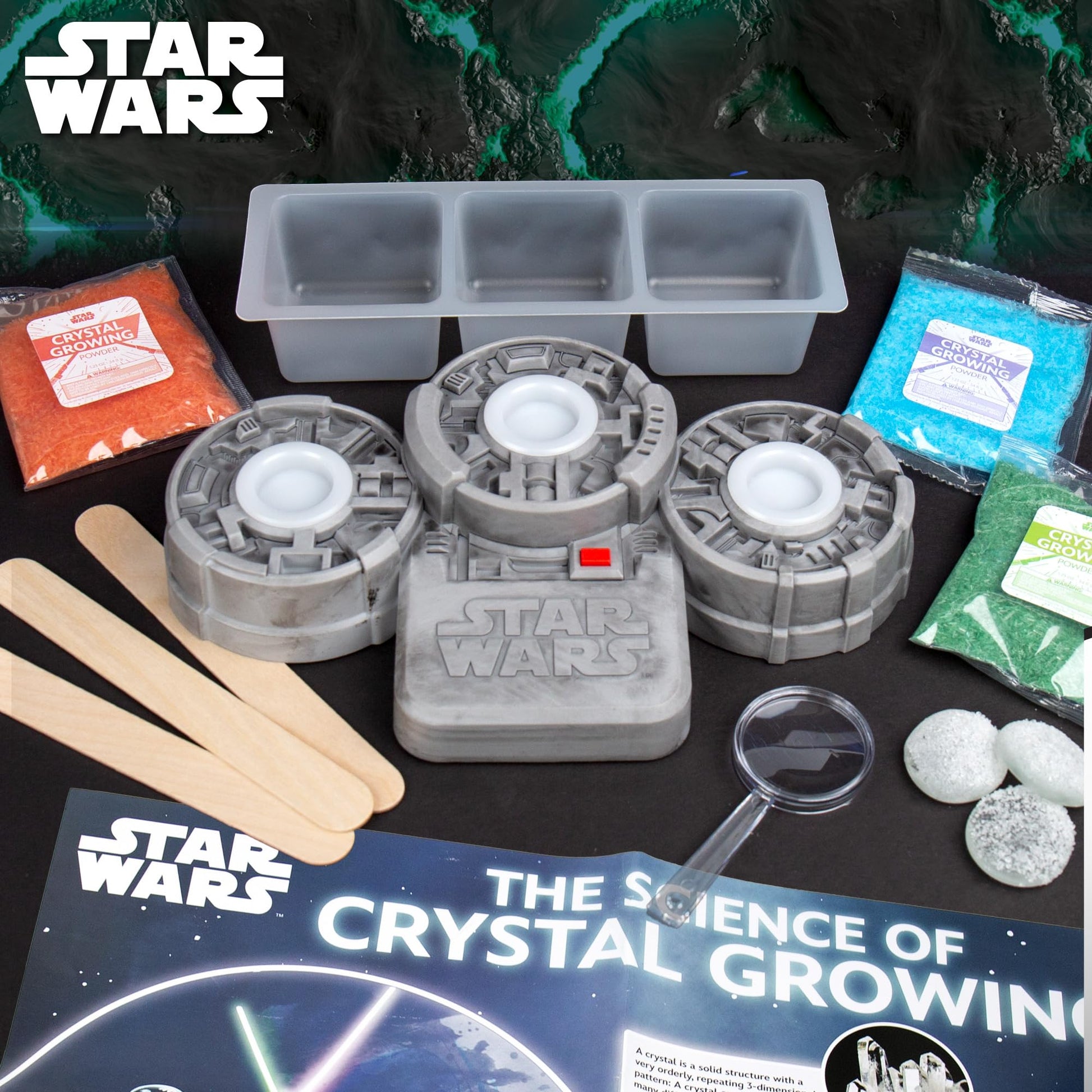 STAR WARS Glowing Crystals, Crystal Growing Kit with Light Up Display Stand, Grow 3 Colorful Crystals, Gift for 8 Year Old Boy, Merch, Toys for Boys