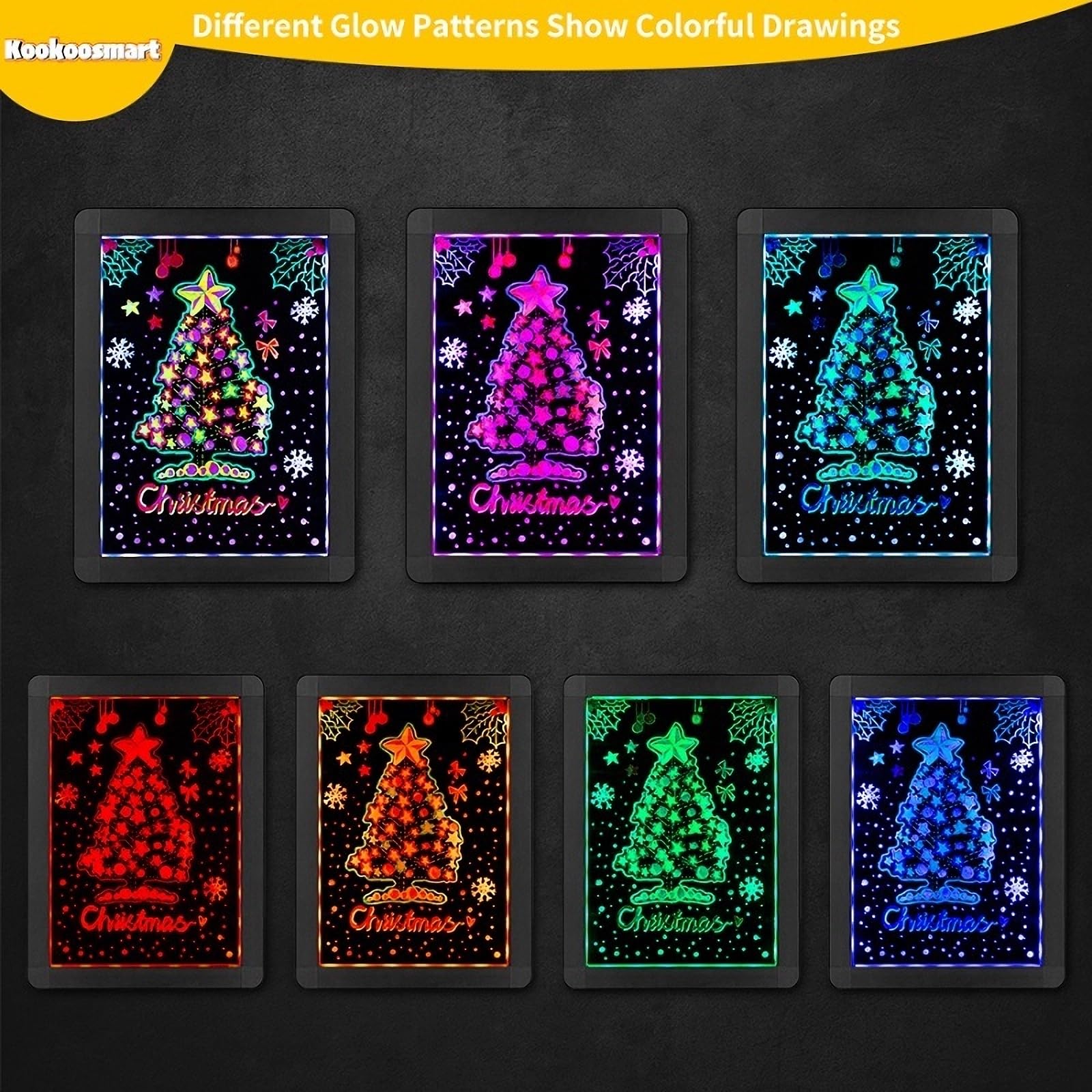 Kookoosmart LED Writing Message Board, Neon Glow Drawing Board, Light Up Flashing Box Message, Erasable Board Arts and Acrylic Kids Crafts Doodle,
