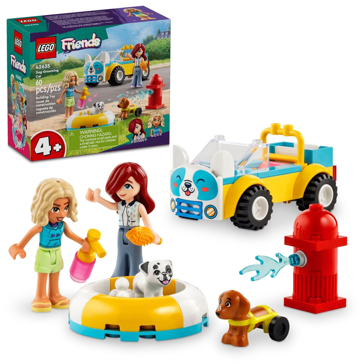LEGO Friends Dog Grooming Car Toy, Building Toy for Kids Who Love Animals and Nature, Comes with 2 Mini Doll Characters and 2 Dog Toy Figures, Vet Toy