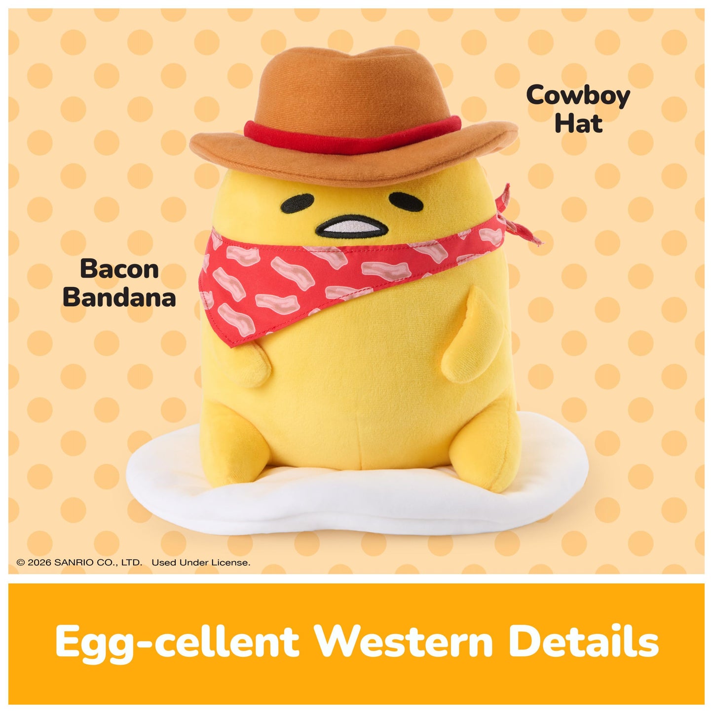 GUND Sanrio Gudetama The Lazy Egg Cowboy 9-Inch Western Themed Stuffed Toy