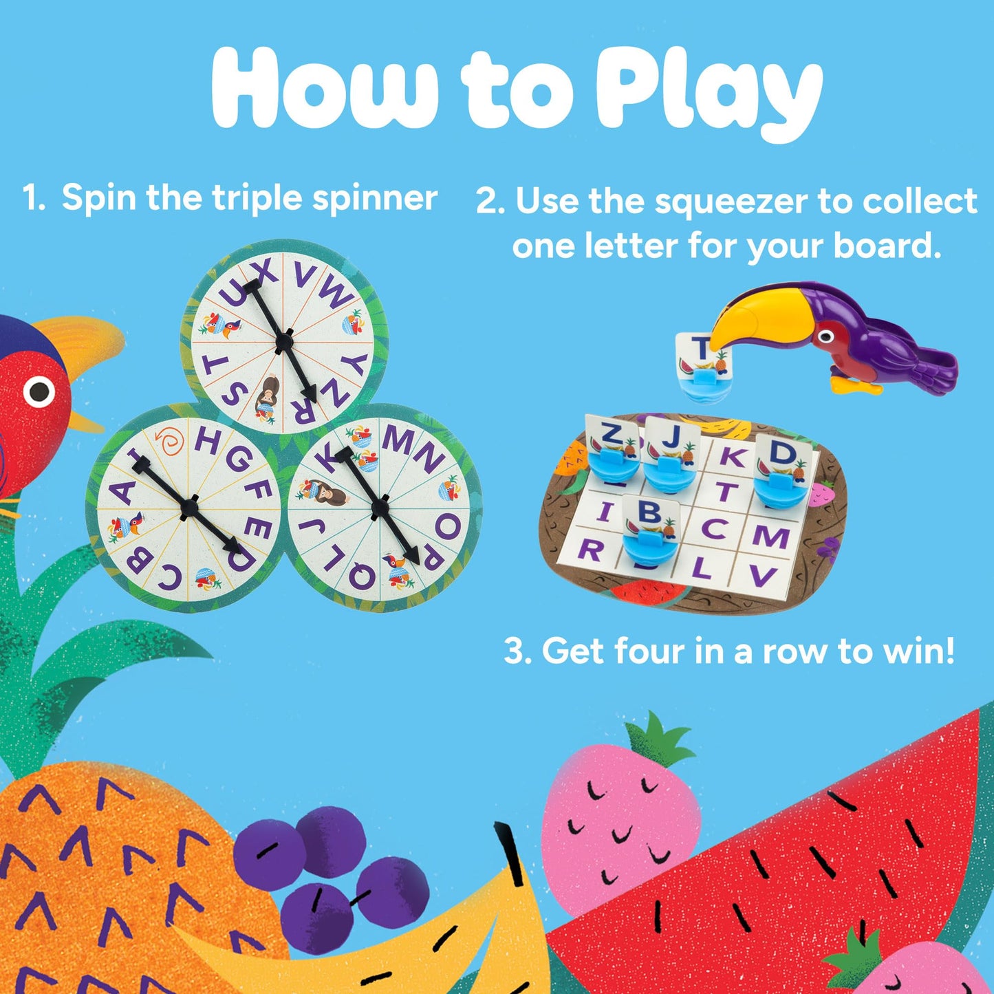 Educational Insights Frida's Fruit Fiesta - ABC Matching Games for Kids Ages 4-8, Alphabet Bingo Game for Kids, Toddler Board Games and Fine Motor