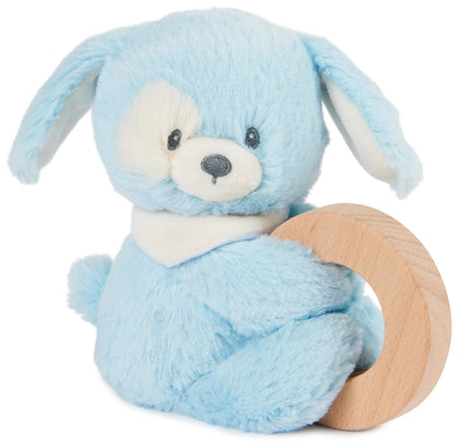 GUND Baby Sustainable Puppy Ring Rattle, Stuffed Animal Plush Made from 100% Recycled Plush Materials, Wooden Rattle for Babies and Newborns, Blue,