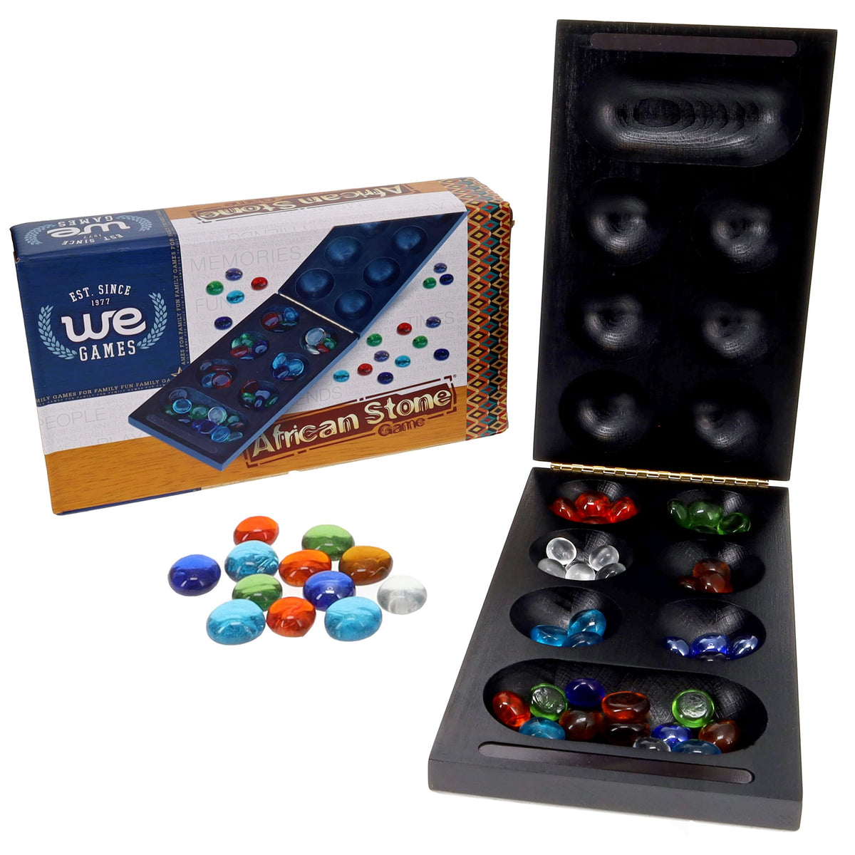 WE Games Foldable Wood Mancala Board Game- Dark Stain