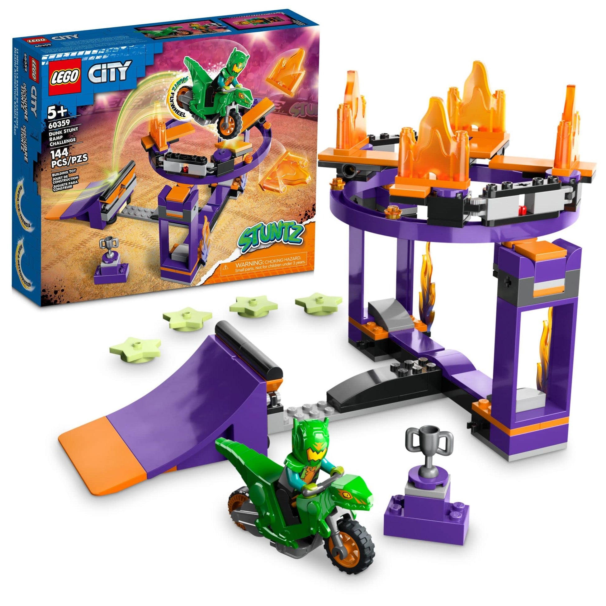 LEGO City Stuntz Dunk Stunt Ramp Challenge, 2in1 Action Set with Self-Driving Dinosaur Motorcycle Toy and Stunt Rider, Fun Activity for Kids, Boys