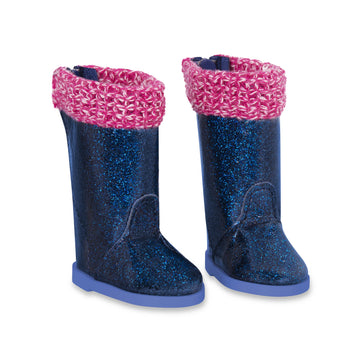 Glitter Girls - Rainy Day Shine! - 14-Inch Doll Accessories - Blue Glitter Rain Boots - Pink Knit Trim - Accessories for 14-Inch Dolls - Toy
