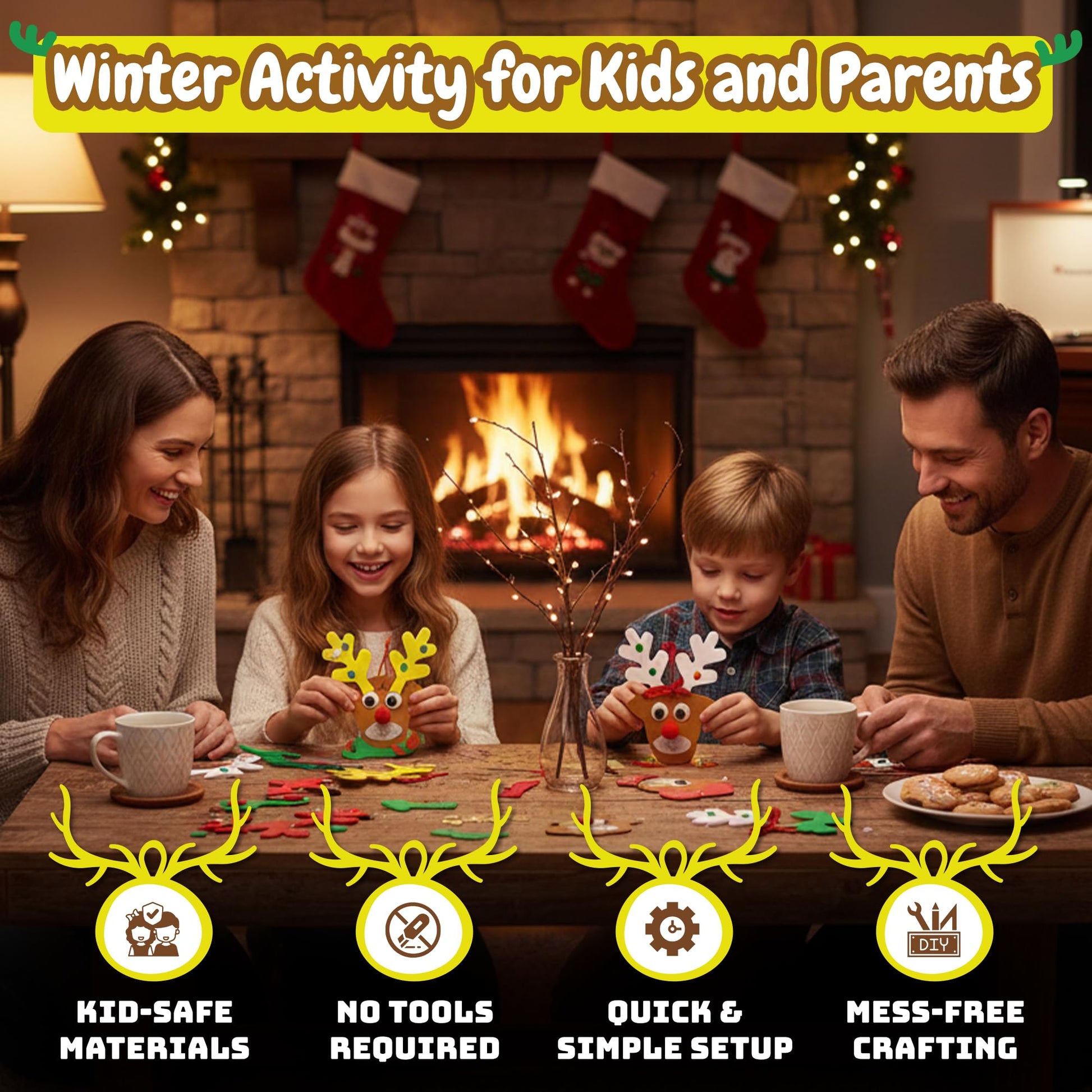 4E's Novelty Reindeer Christmas Ornament Craft for Kids (12 Pack) Updated Edition - Foam Bulk Arts and Crafts Kit for Kids Toddlers 4-8 DIY Craft