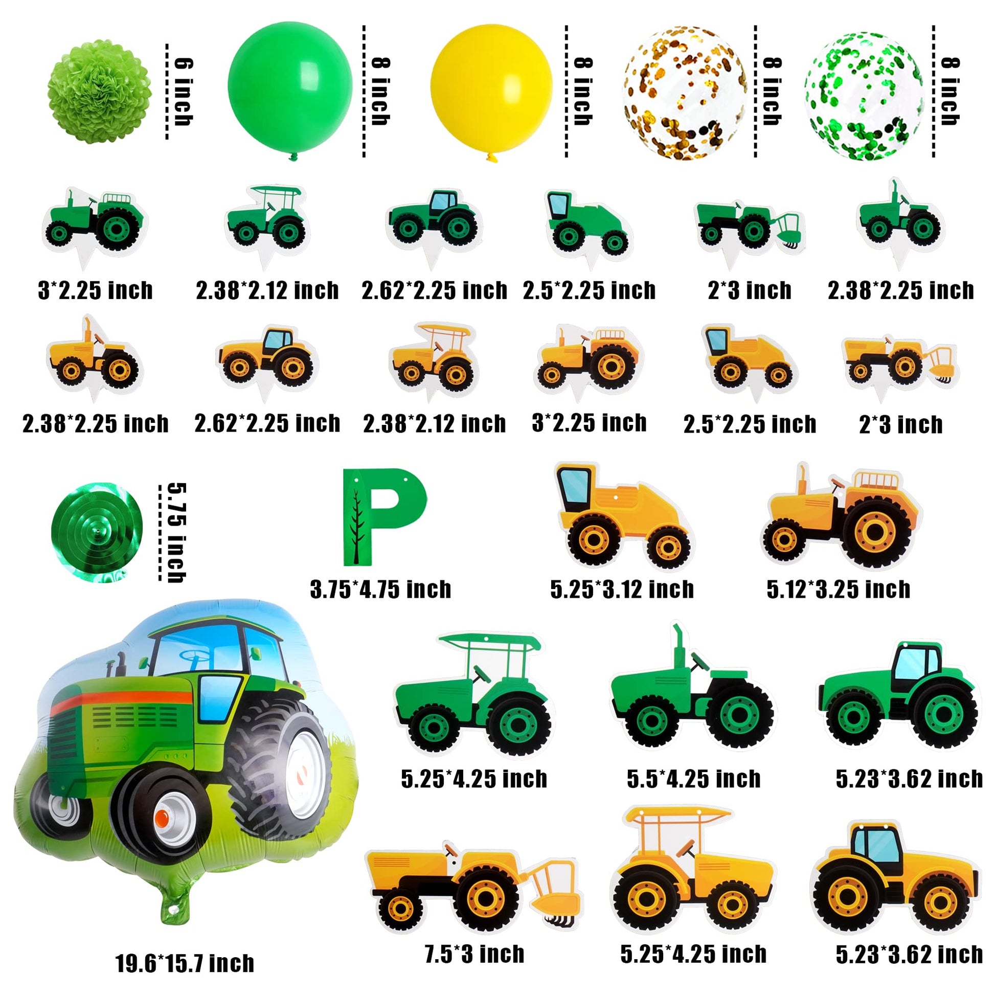 76PCS Green Tractor Themed Party Supplies with Tractor Banner Balloons Garland, Hanging Swirl and Cupcake Toppers for Farm Tractor Decorations As