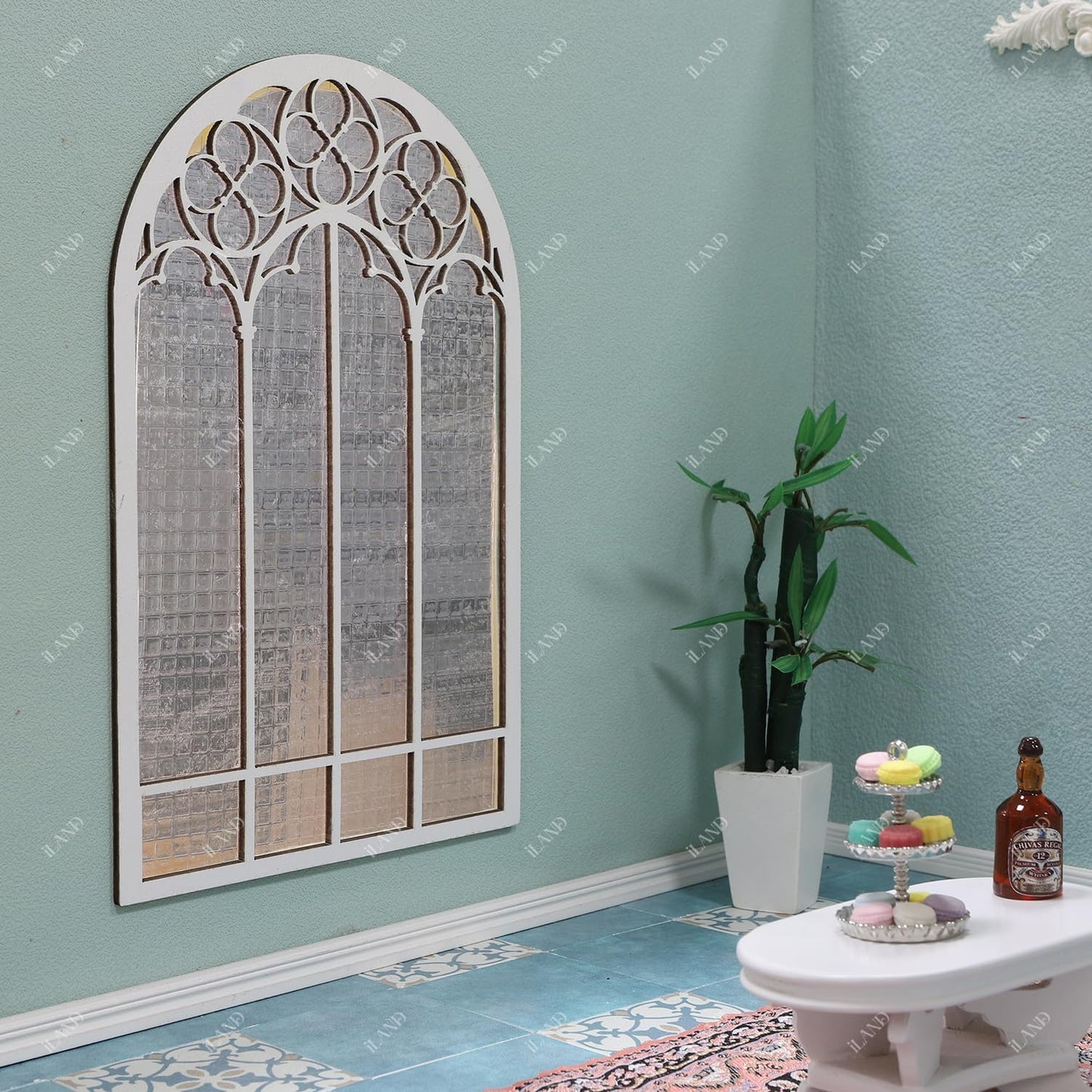 iLAND 1/12 Scale Accessories of Dollhouse Window, Wooden DIY Dollhouse Building Supplies, Complete Miniature Window Kit w/Wooden Frame & Grid Pattern