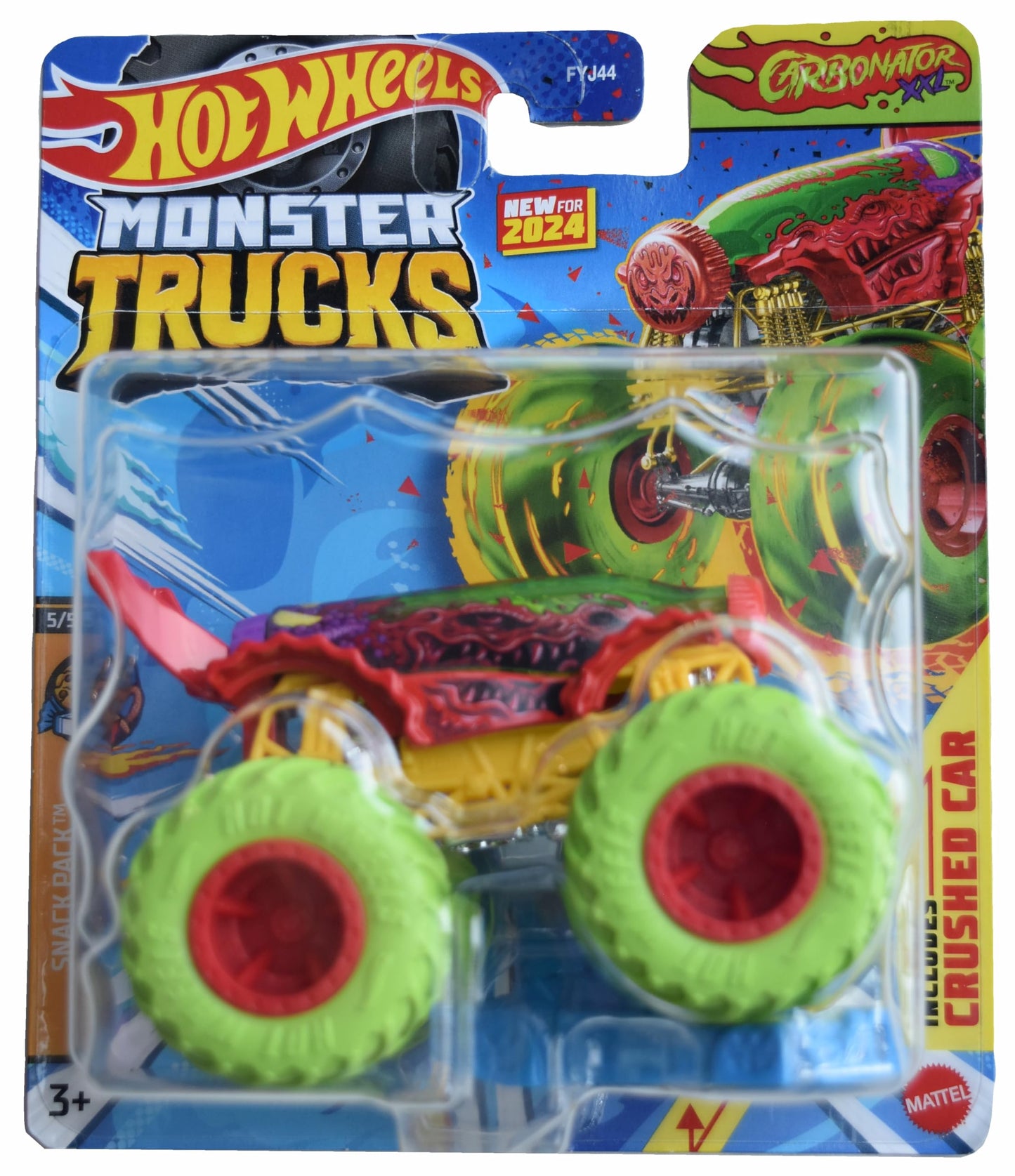 Hot Wheels Monster Trucks Carbonator, Snack Pack 5/5 Includes Crushed Car 1:64 Scale die cast