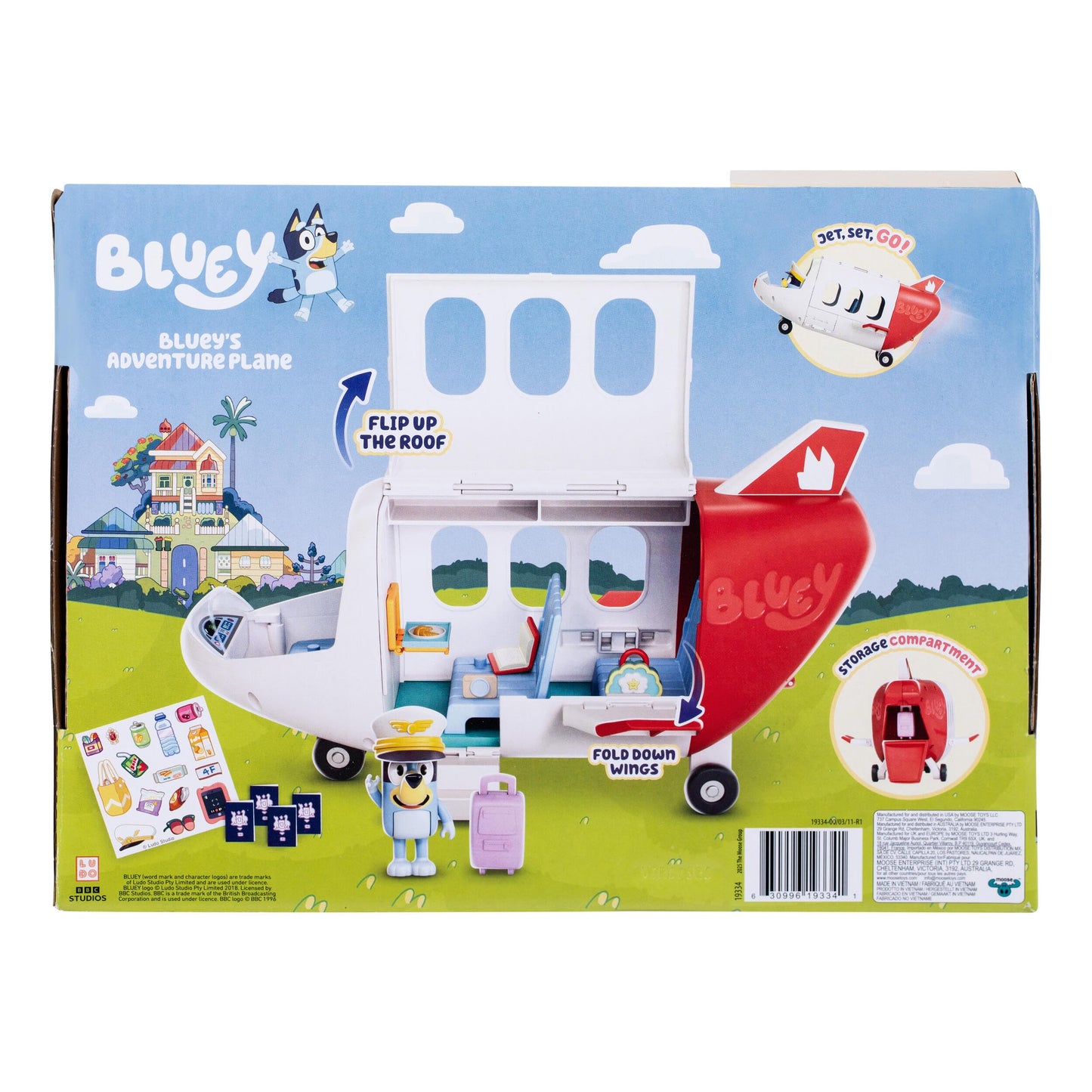 Bluey Adventure Plane, Features a Pilot Figure, Opening Roof, Fold Down Stairs and Wings and Seating for the Family, Includes 5 Accessories, Luggage