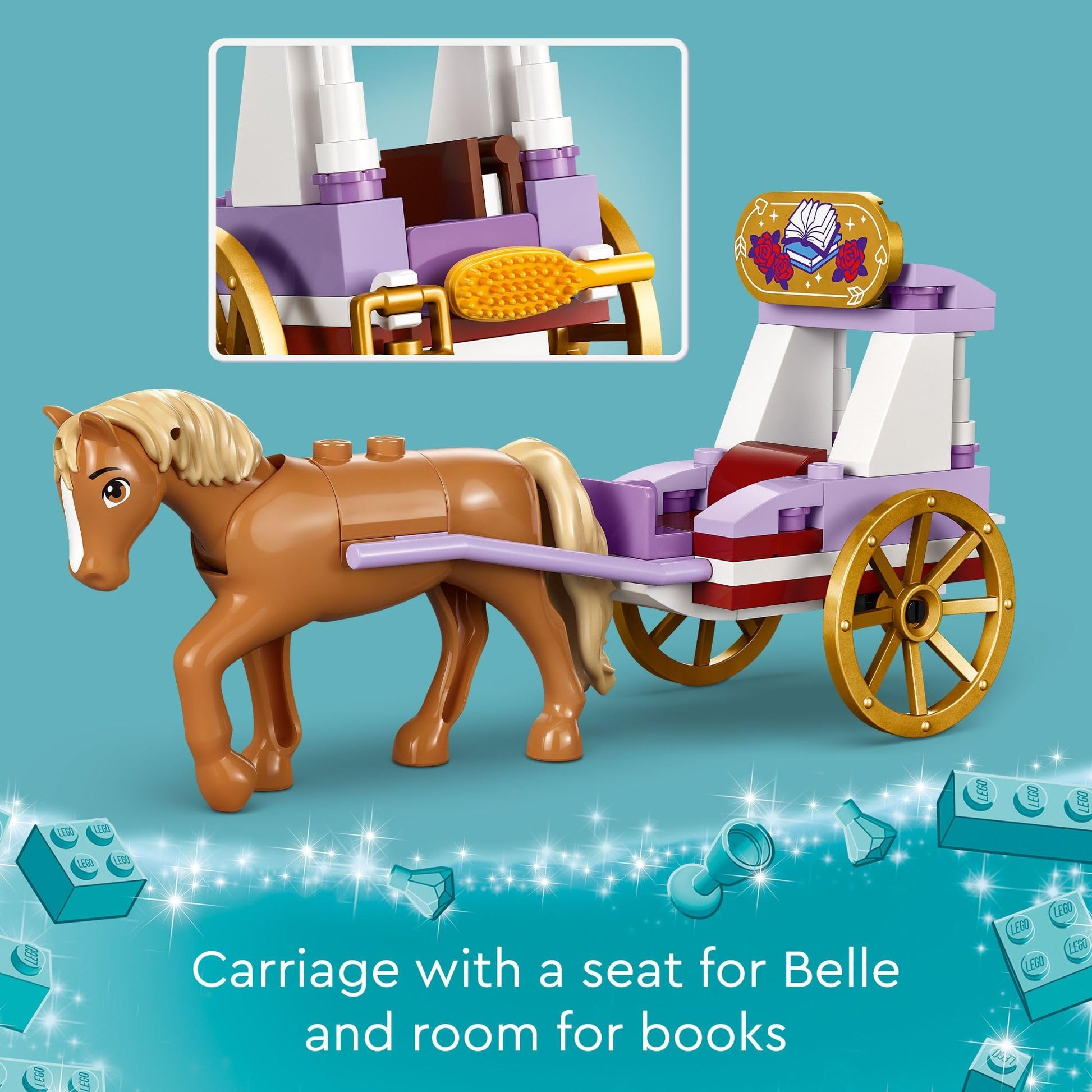 LEGO Disney Princess Belle’s Storytime Horse Carriage and Mini-Doll, Princess Toy for Kids, Disney’s Beauty and The Beast Movie Gift for Girls and