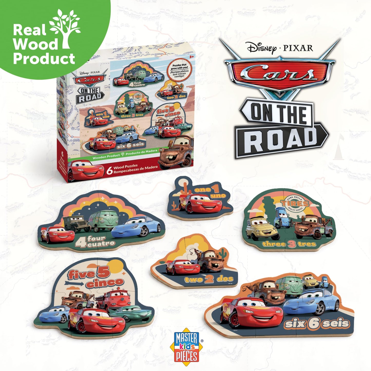 MasterPieces Disney Cars 6-Pack Mini Shaped Wood Jigsaw Puzzles
