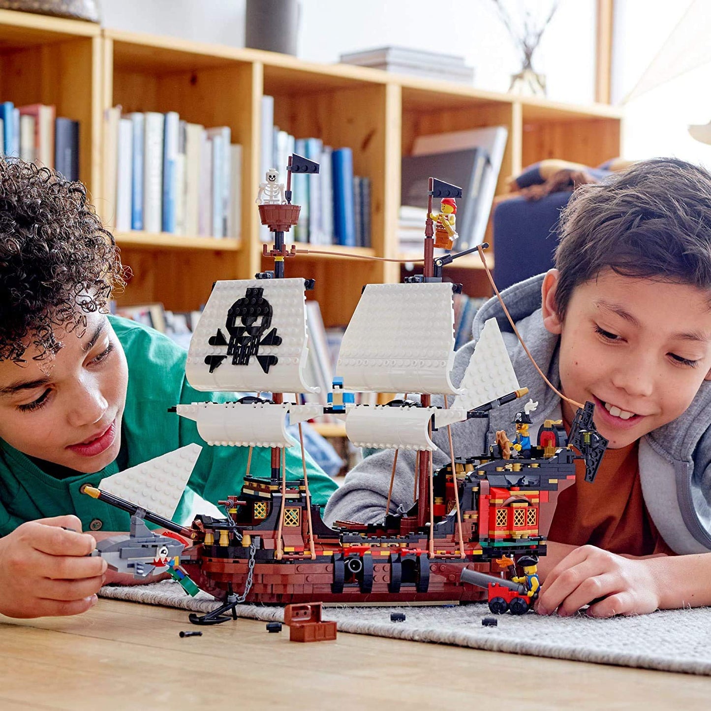 LEGO Creator 3 in 1 Pirate Ship Building Set, Kids can Rebuild The Pirate Ship into an Inn or Skull Island, Features 4 Minifigures and Shark Toy