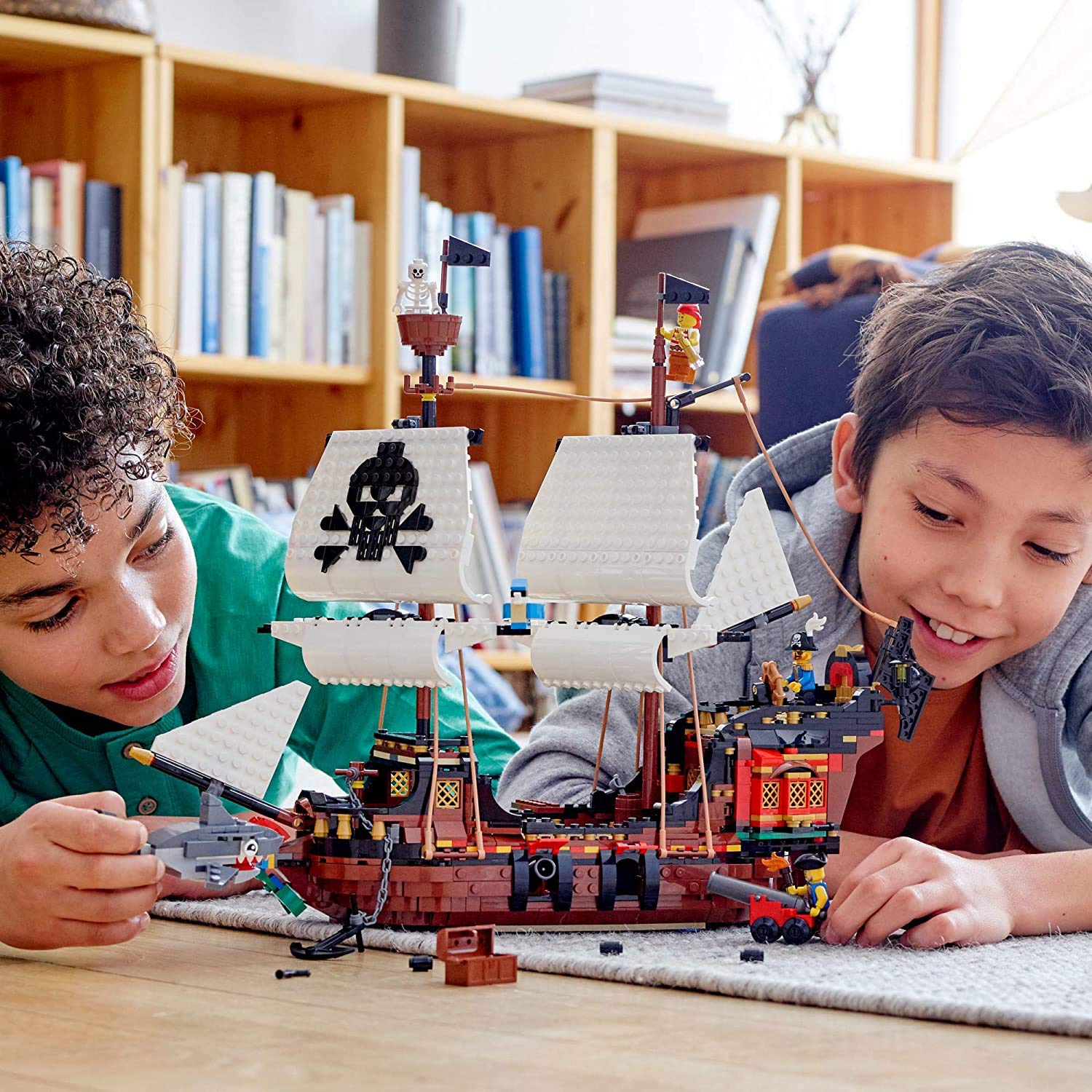 LEGO Creator 3 in 1 Pirate Ship Building Set, Kids can Rebuild The Pirate Ship into an Inn or Skull Island, Features 4 Minifigures and Shark Toy