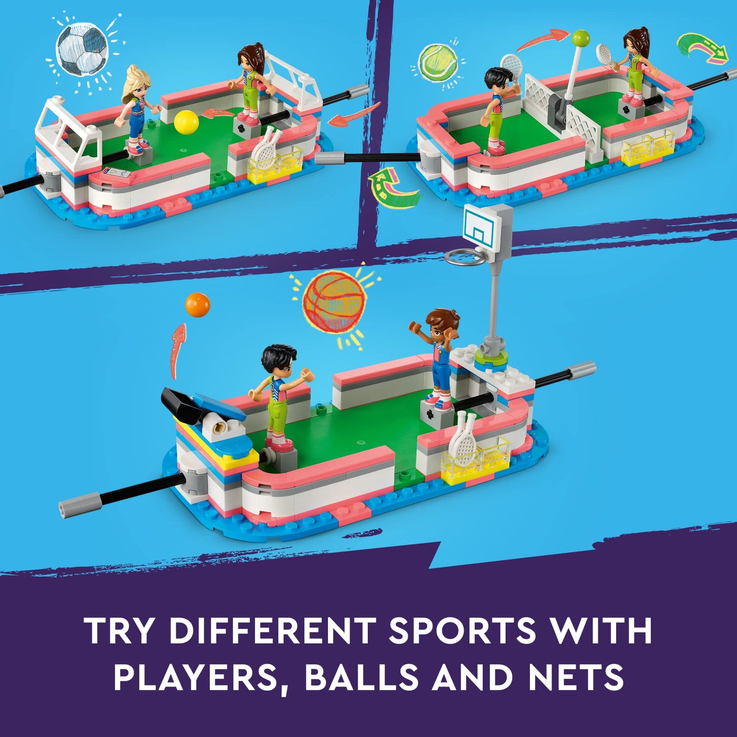 LEGO Friends Sports Center 41744 Building Toy Set, Fun for Boys and Girls Ages 8 and up, Includes Football, Basketball and Tennis Games, A Fun Gift