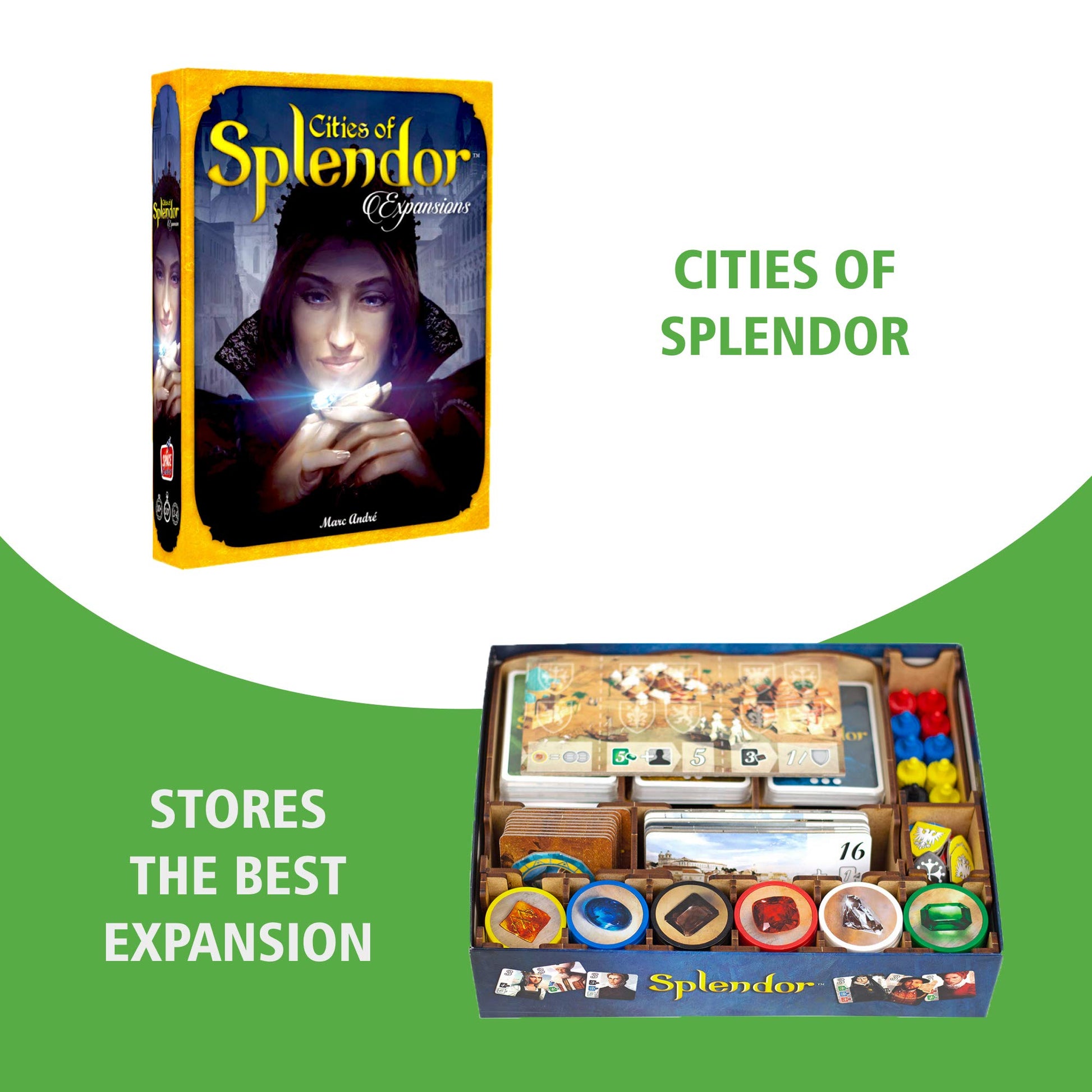 TowerRex Organizer for Splendor Board Game and Cities of Splendor Expansion, Storage Insert, Accessories Upgrade