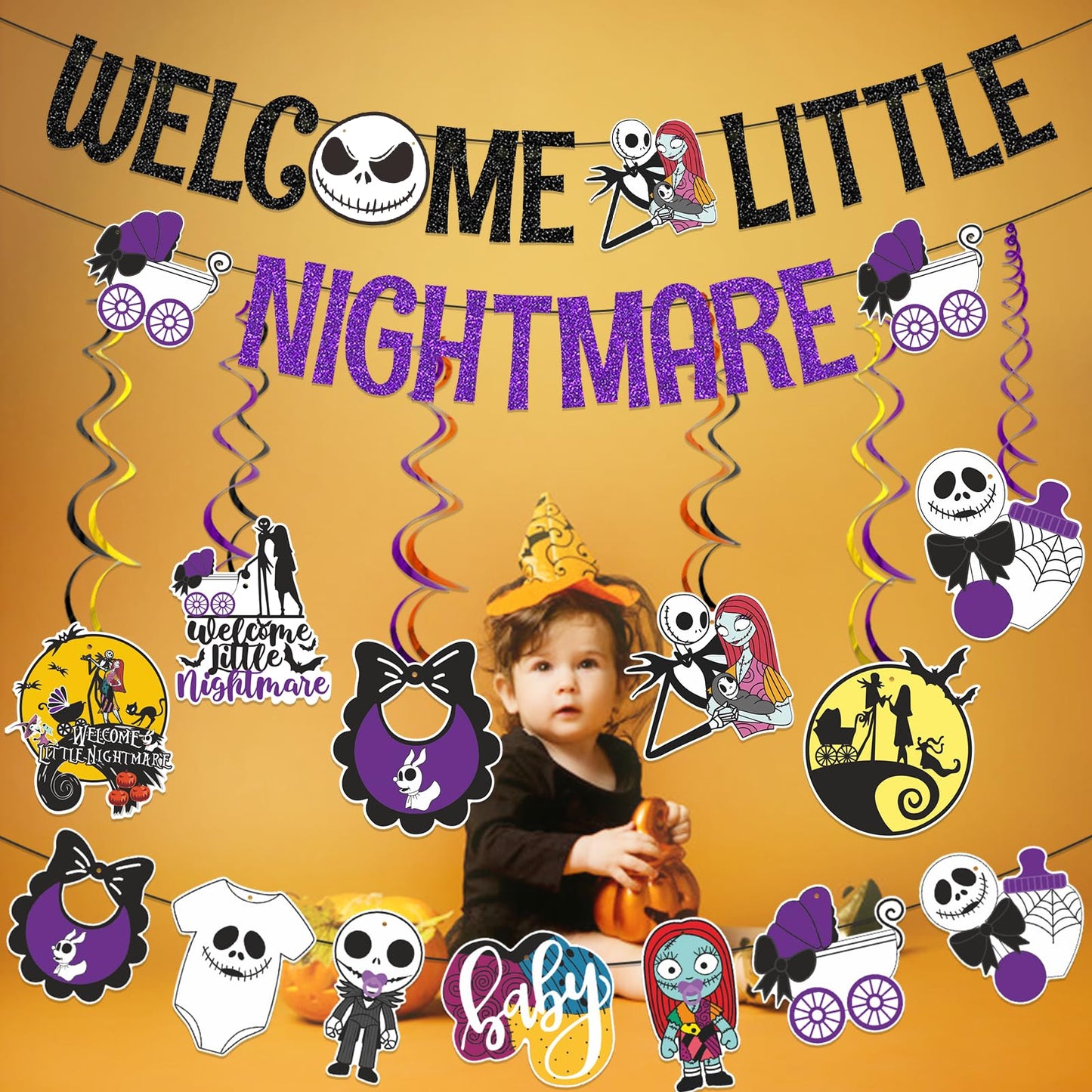Welcome Little Nightmare Banner Nightmare Before Christmas Baby Shower Hanging Decorations Nightmare Before Christmas Baby Shower Decorations