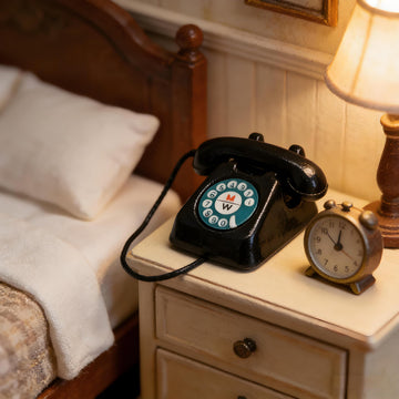 Dollhouse Telephone, 1/12 Scale Miniature Black Telephone Dollhouse Accessory, Phone Model Vintage Office Desk Decoration