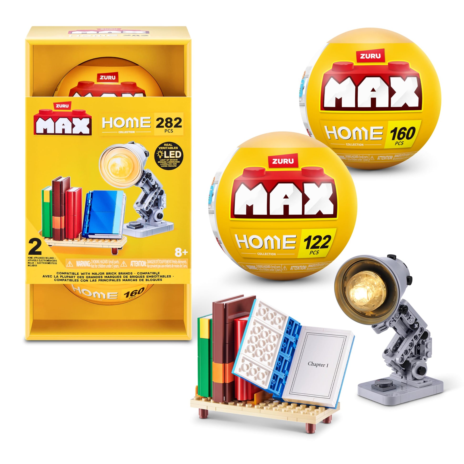 MAX Build More Premium Home Collection 2 Pack (Books & Lamp) by ZURU - Novelty Unboxing Toy & Building Brick Collectible Minis with 282 Pieces
