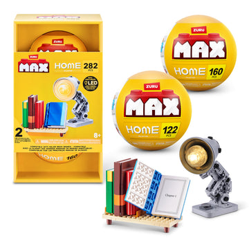 MAX Build More Premium Home Collection 2 Pack (Books & Lamp) by ZURU - Novelty Unboxing Toy & Building Brick Collectible Minis with 282 Pieces
