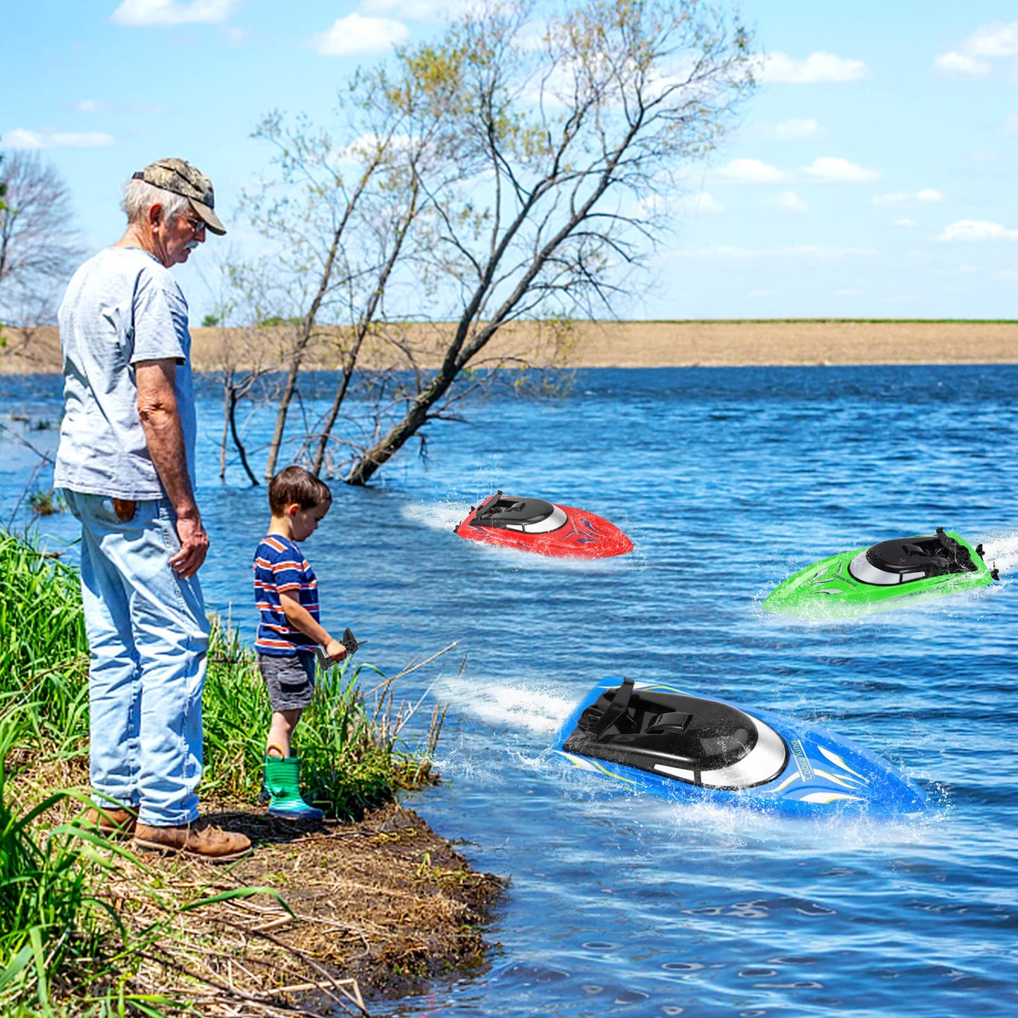 Twister.CK RC Boat, 3PACK High Speed Remote Control Boat for Kids & Adults, 10km/h 2.4G Boats for Pools and Lakes, Rechargeable Battery Included