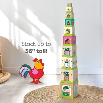HABA On The Farm Stacking & Nesting Cubes - 10-Piece Montessori Toys for Toddlers, Award-Winning Educational Stacking Toy & Farm-Themed Blocks